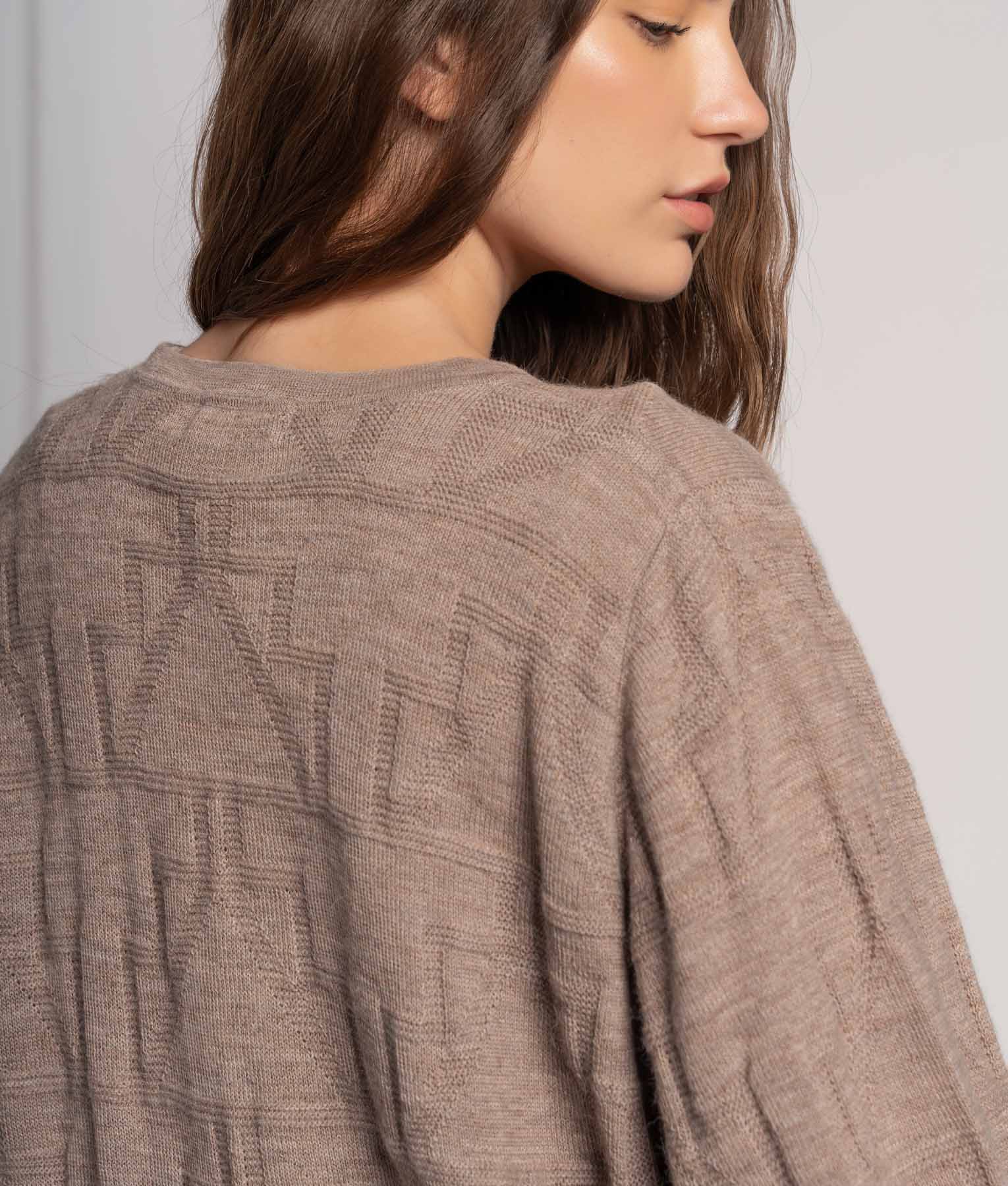 Oversized Swing Brown Jacquard Poncho Sweater