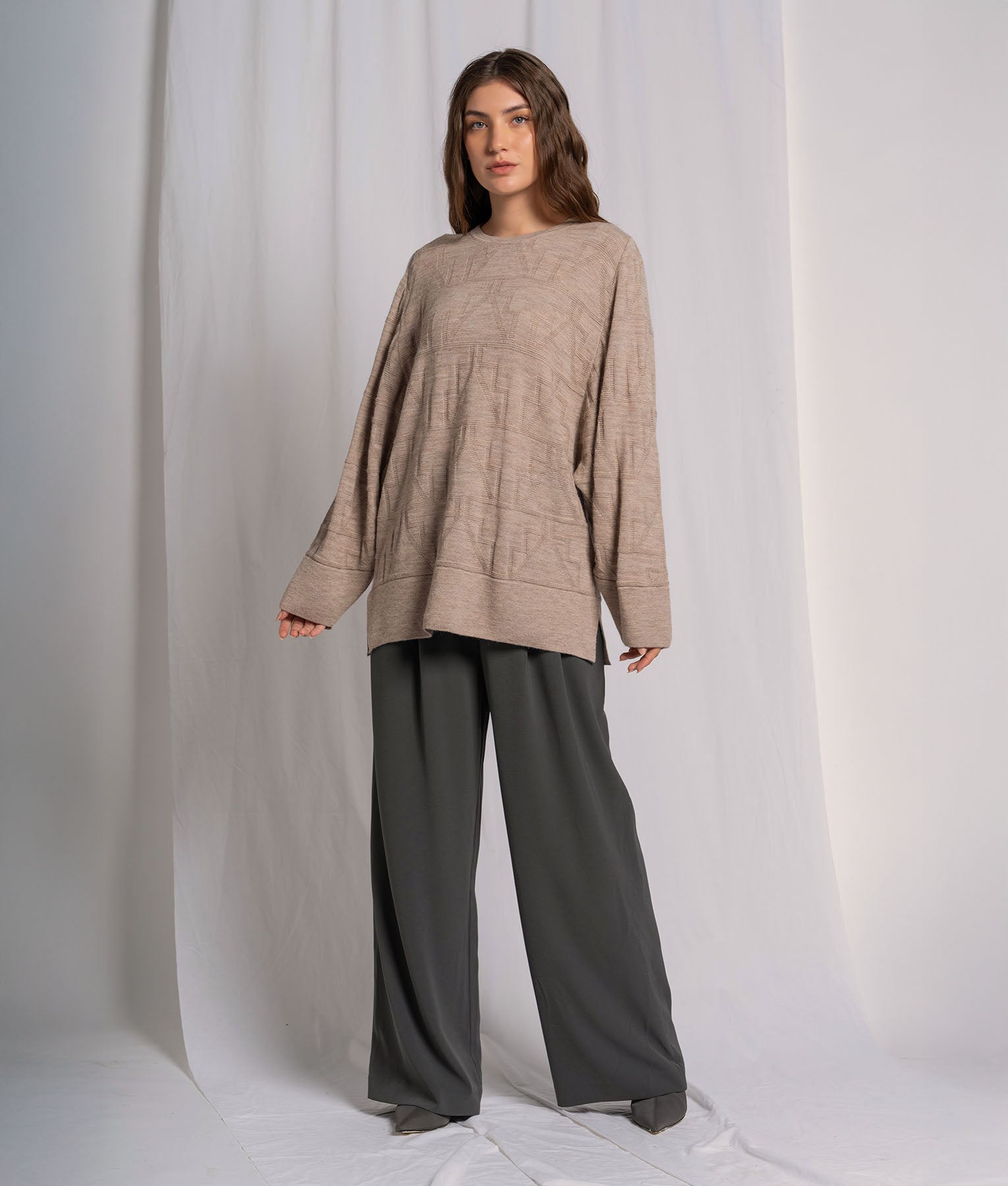 Dormer Brown Oversized Jacquard Poncho Sweater