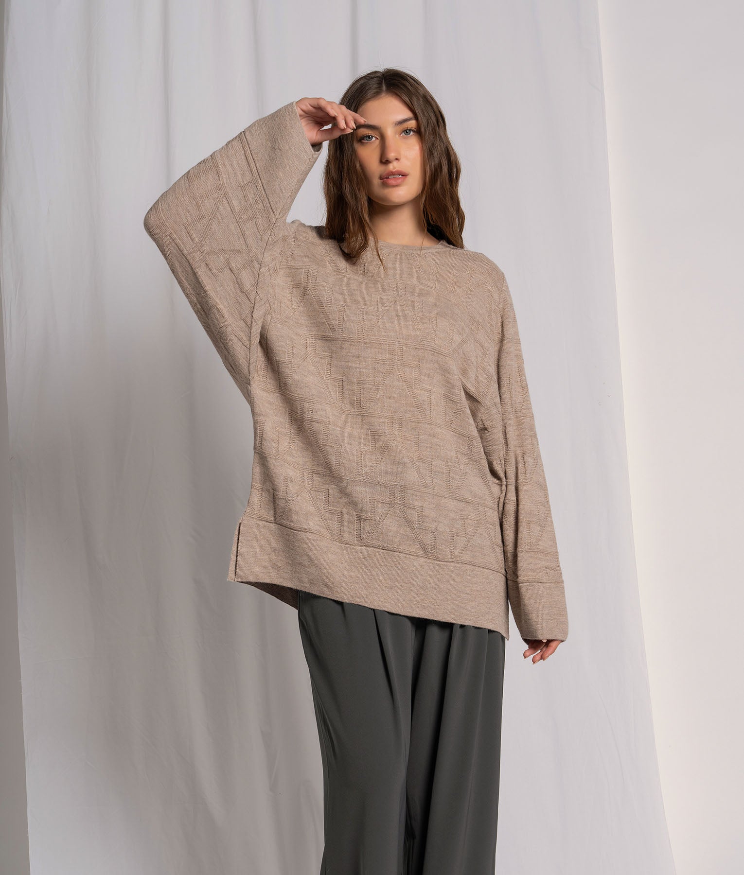 Dormer Brown Oversized Jacquard Poncho Sweater