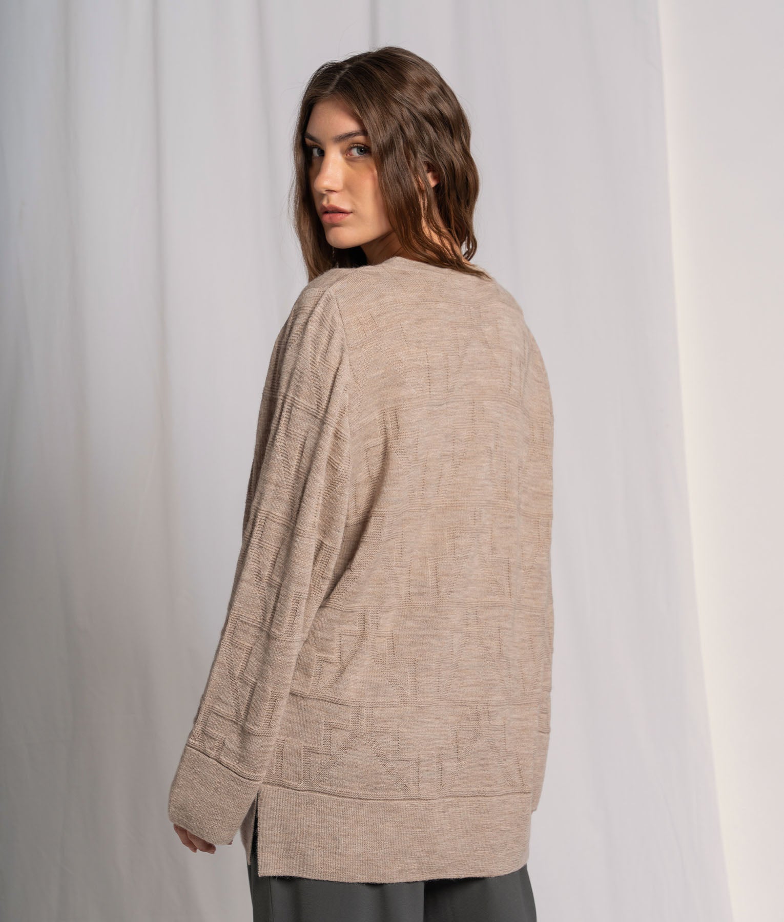 Dormer Brown Oversized Jacquard Poncho Sweater