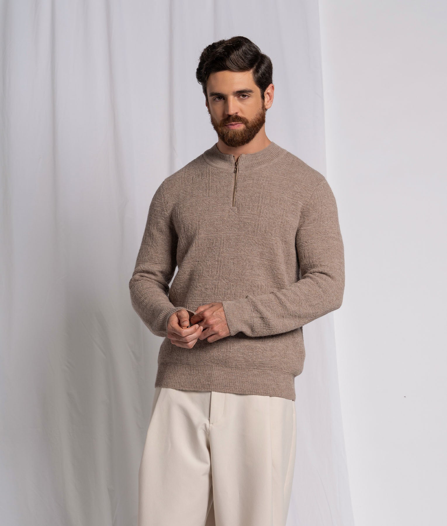 Jacquard High Neck Zipped Sweater