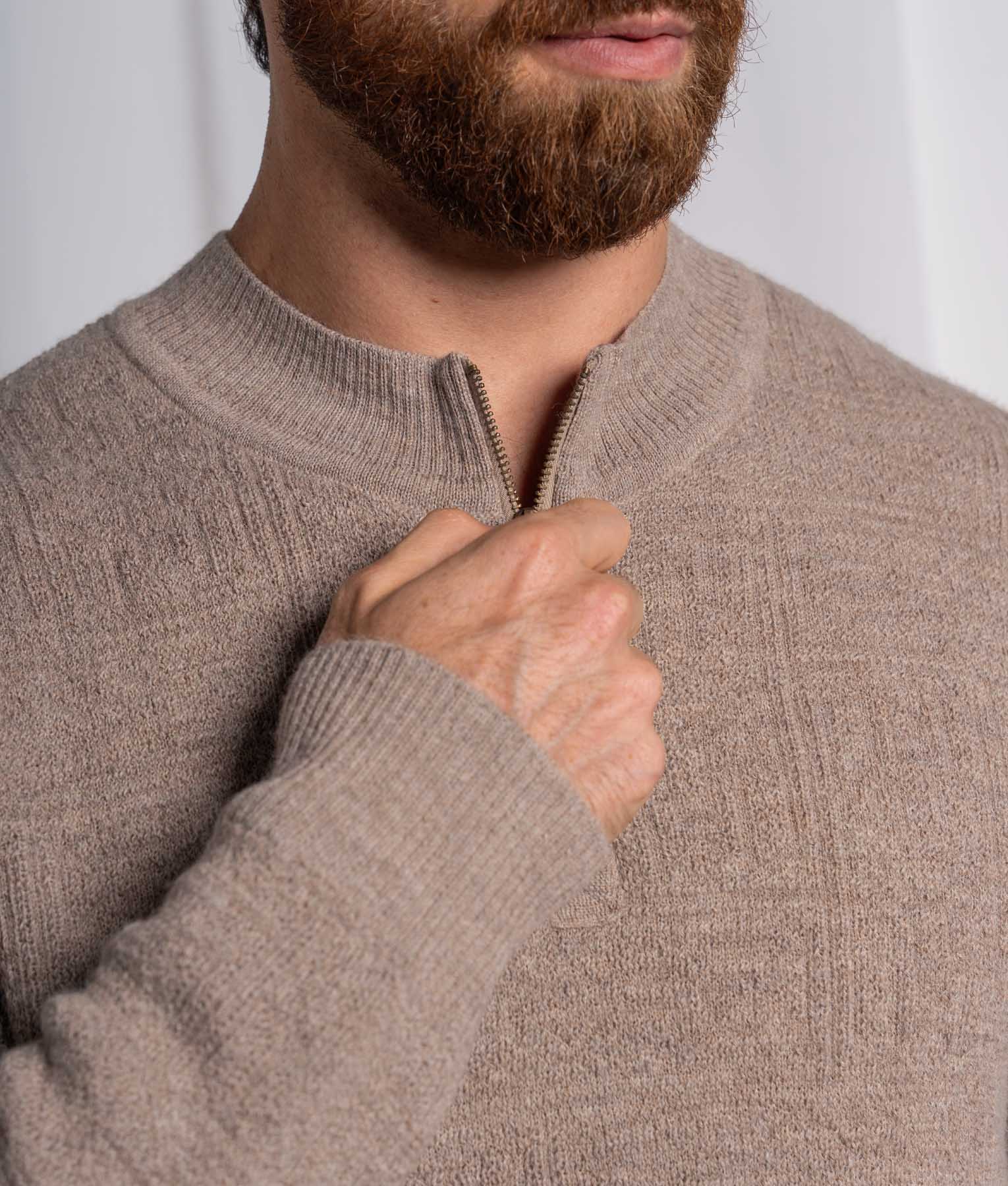 Jacquard High Neck Zipped Sweater
