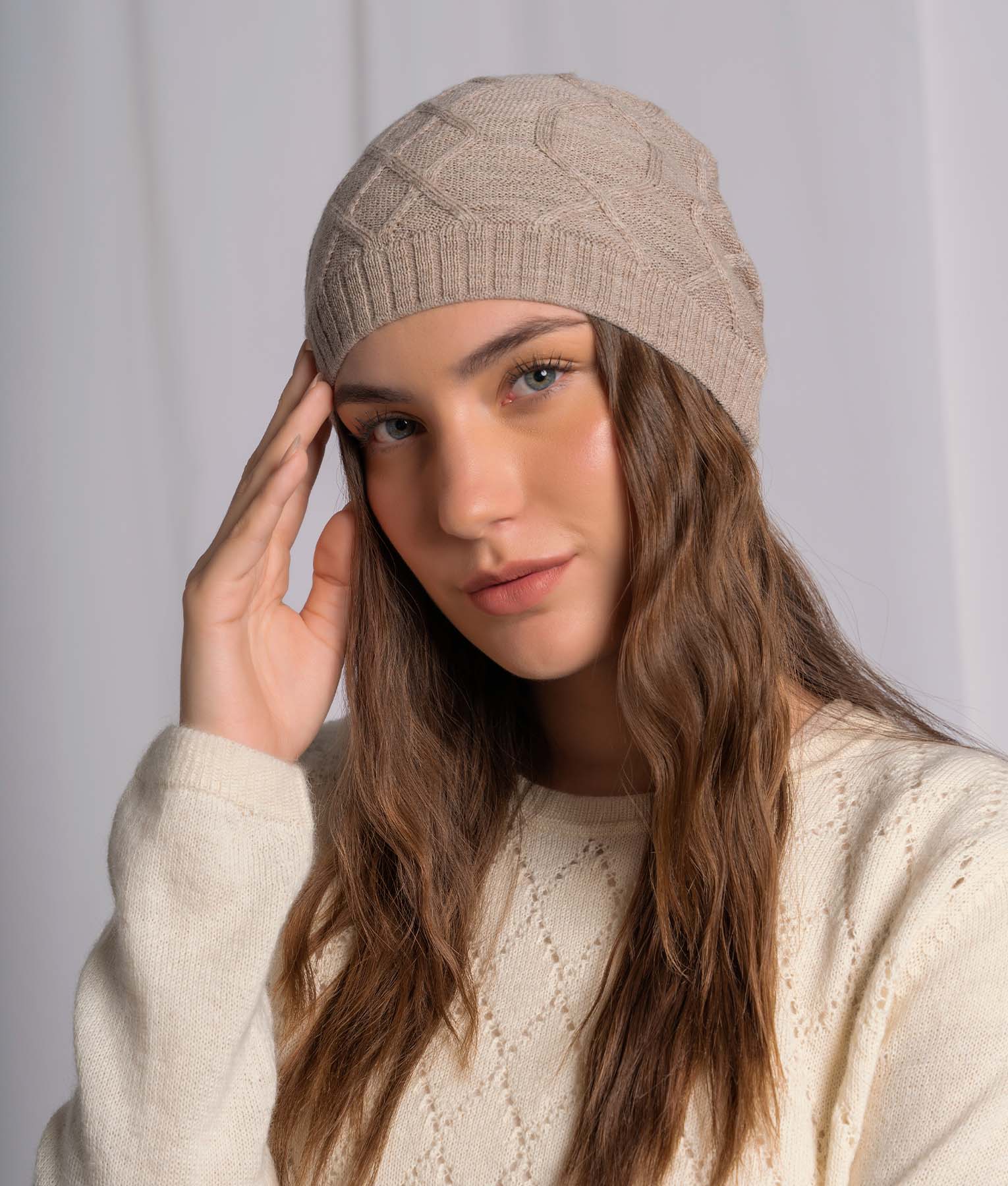 Cable Beanie With Pompom