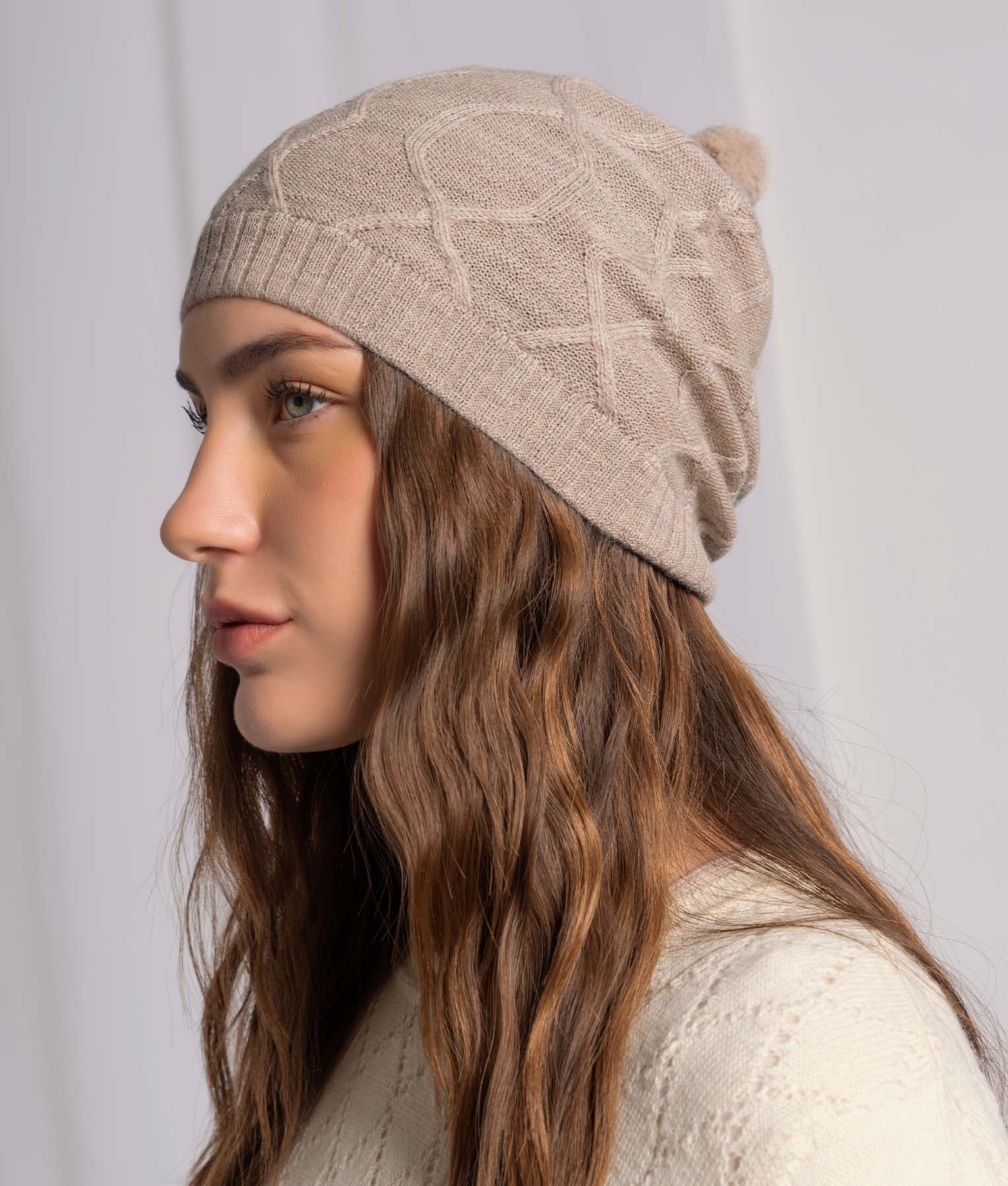 Cable Beanie With Pompom