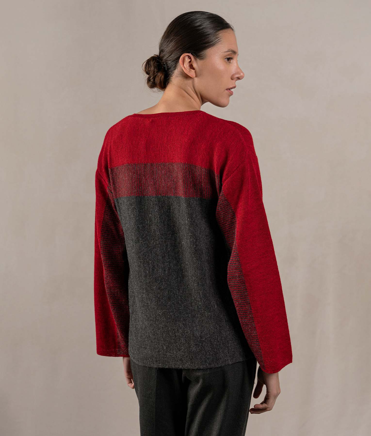 Easy Fit Sweatshirt Sweater - Deep Red And Dark Grey