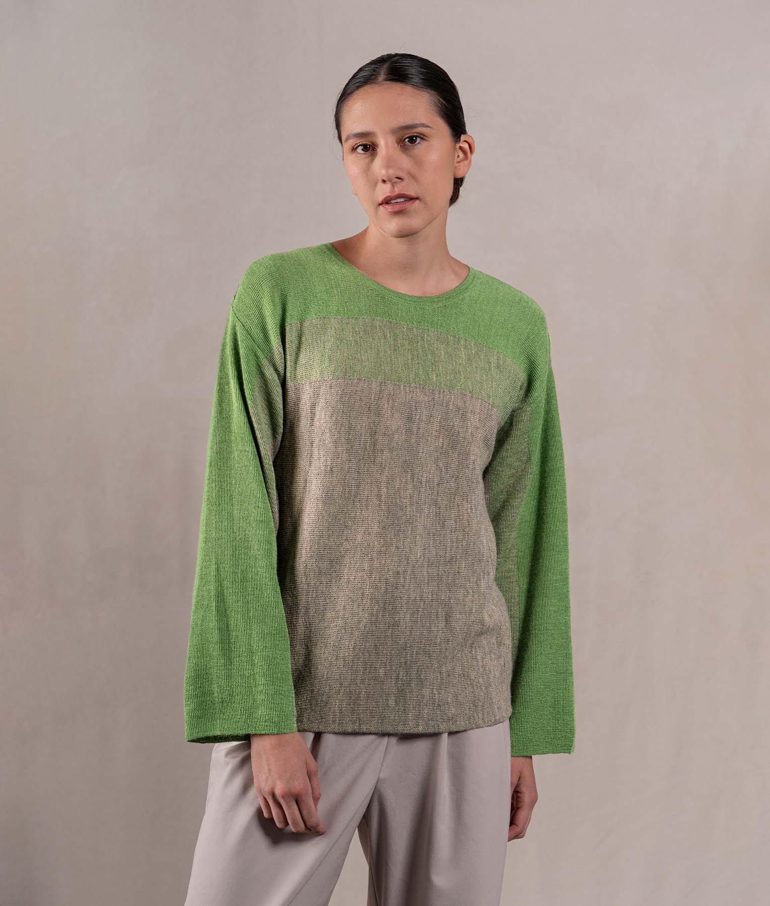 Easy Fit Sweatshirt Sweater - Lime Green And Mottled Beige