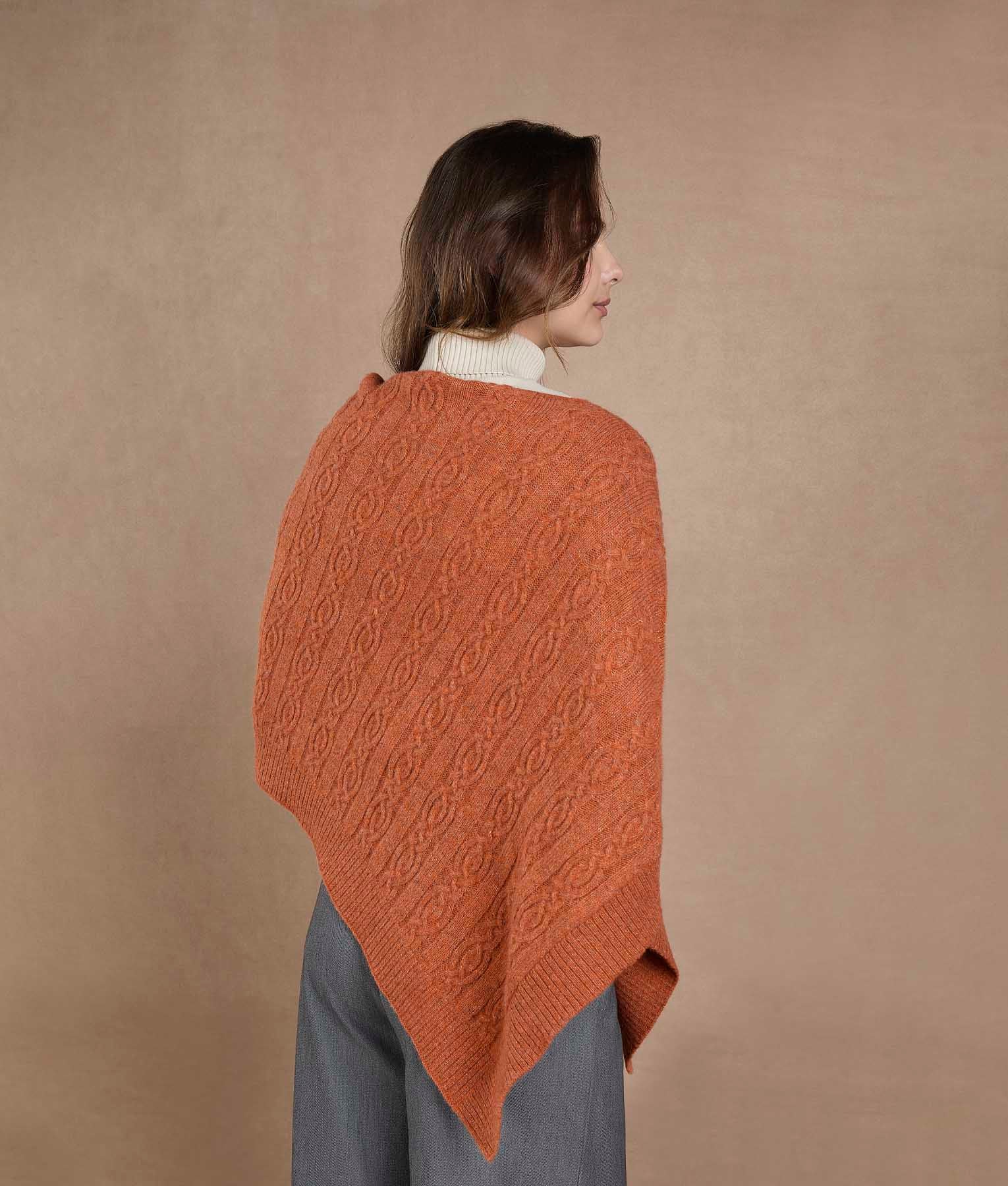 Diagonal Knit Poncho - Burnt Orange