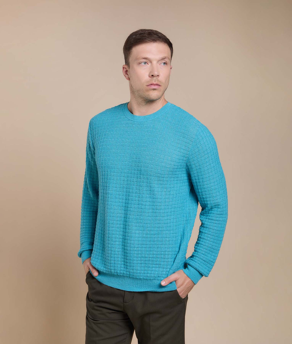 Cross-Rib Crew Neck Pullover