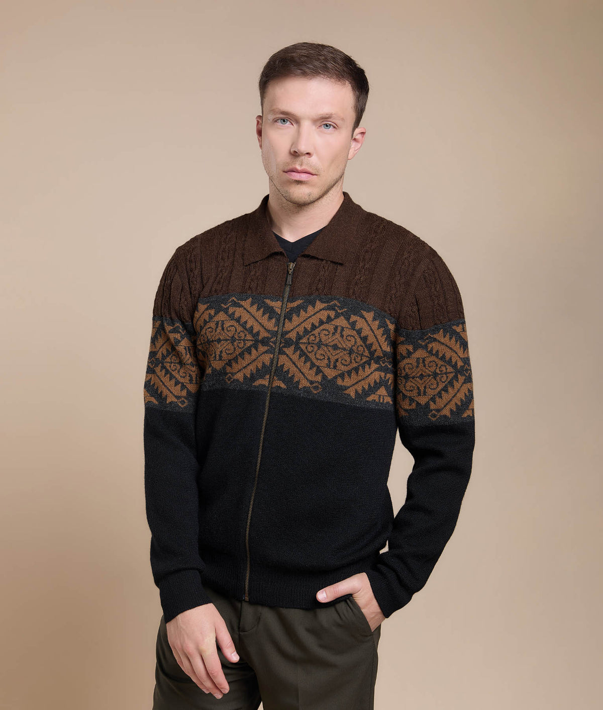 Geometric Jacquard Cardigan