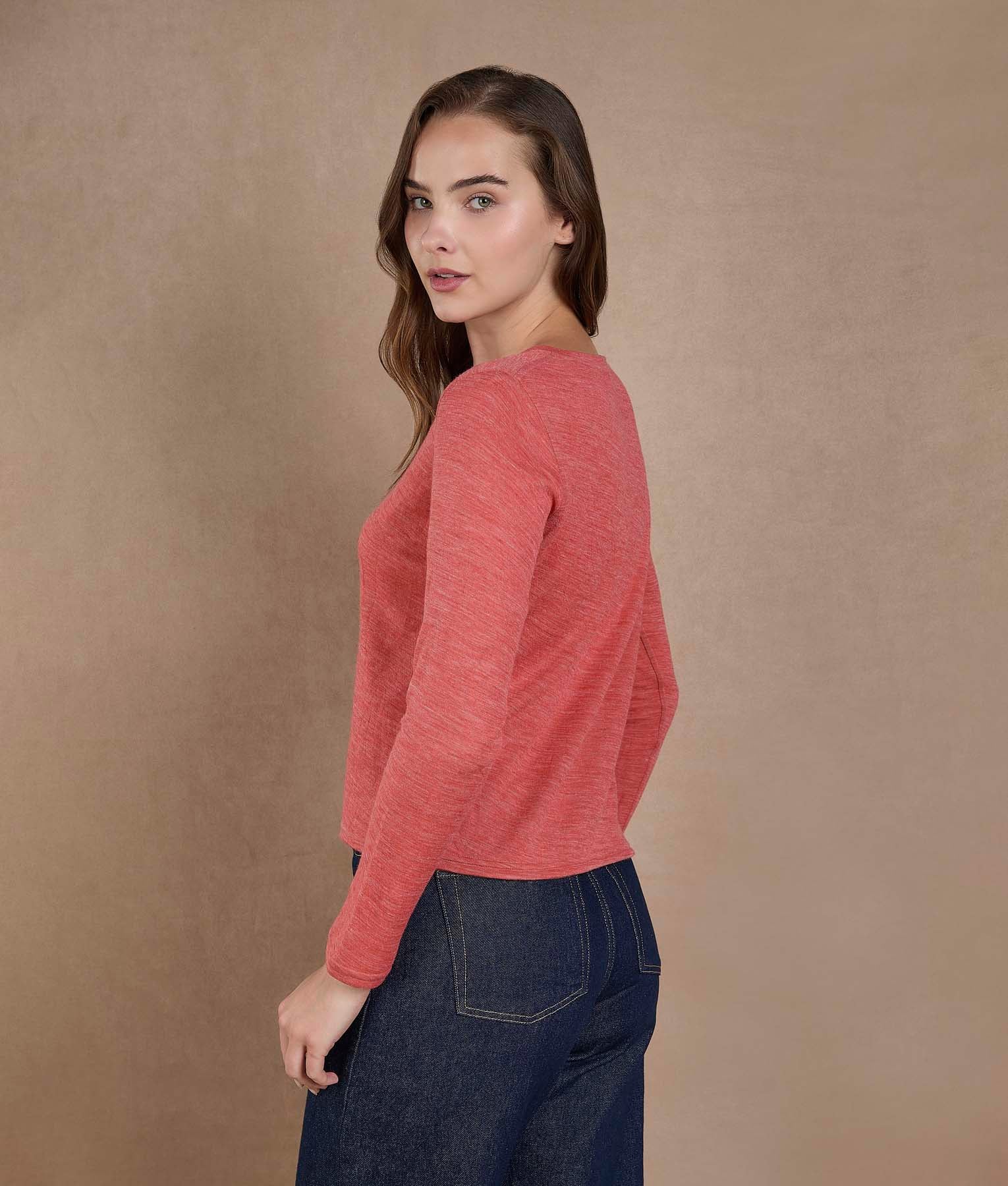 Peach Bloom V-Neck Reversible Sweater