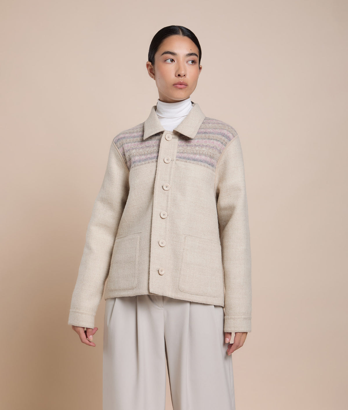 Reversible Short Coat with Knit Details