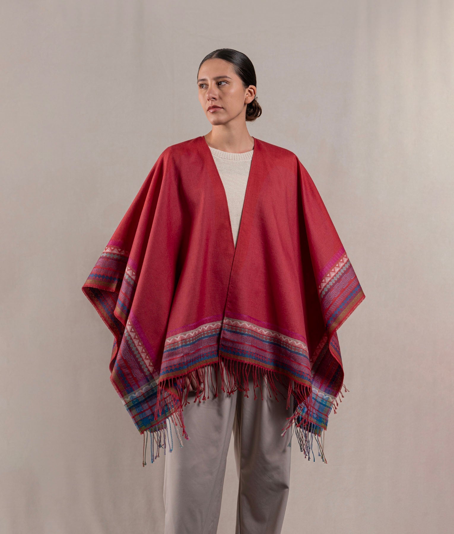 Jacquard El Pueblo Cape - Deep Crimson Red