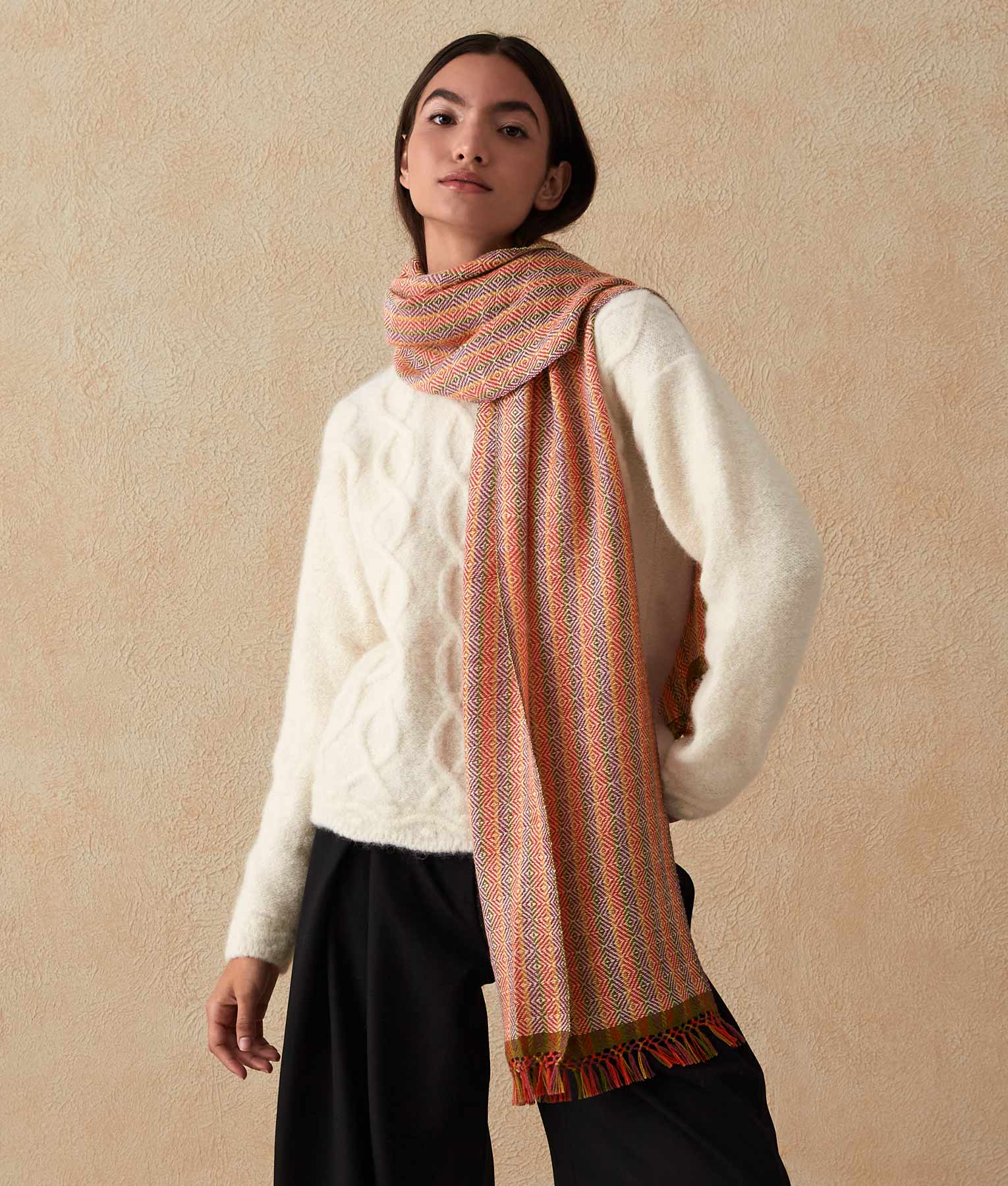 Diamonds' Fall Scarf - Deep Sea Coral And Red Multicolor