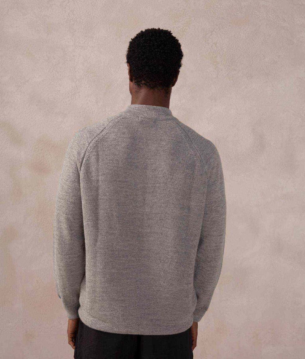 Jersey & Honey Comb Mock Neck Baby Alpaca Sweater