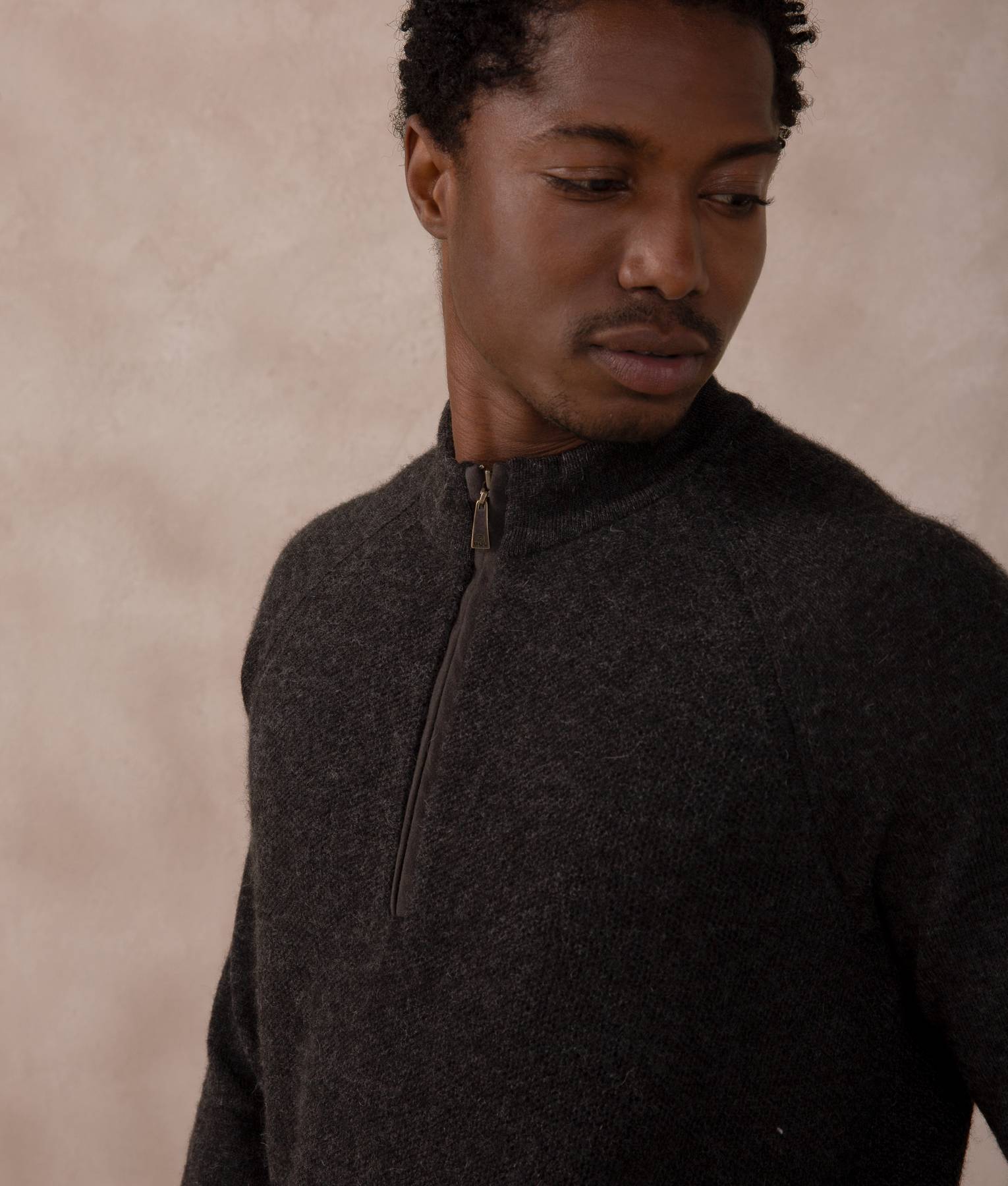 Jersey & Honey Comb Mock Neck Baby Alpaca Sweater