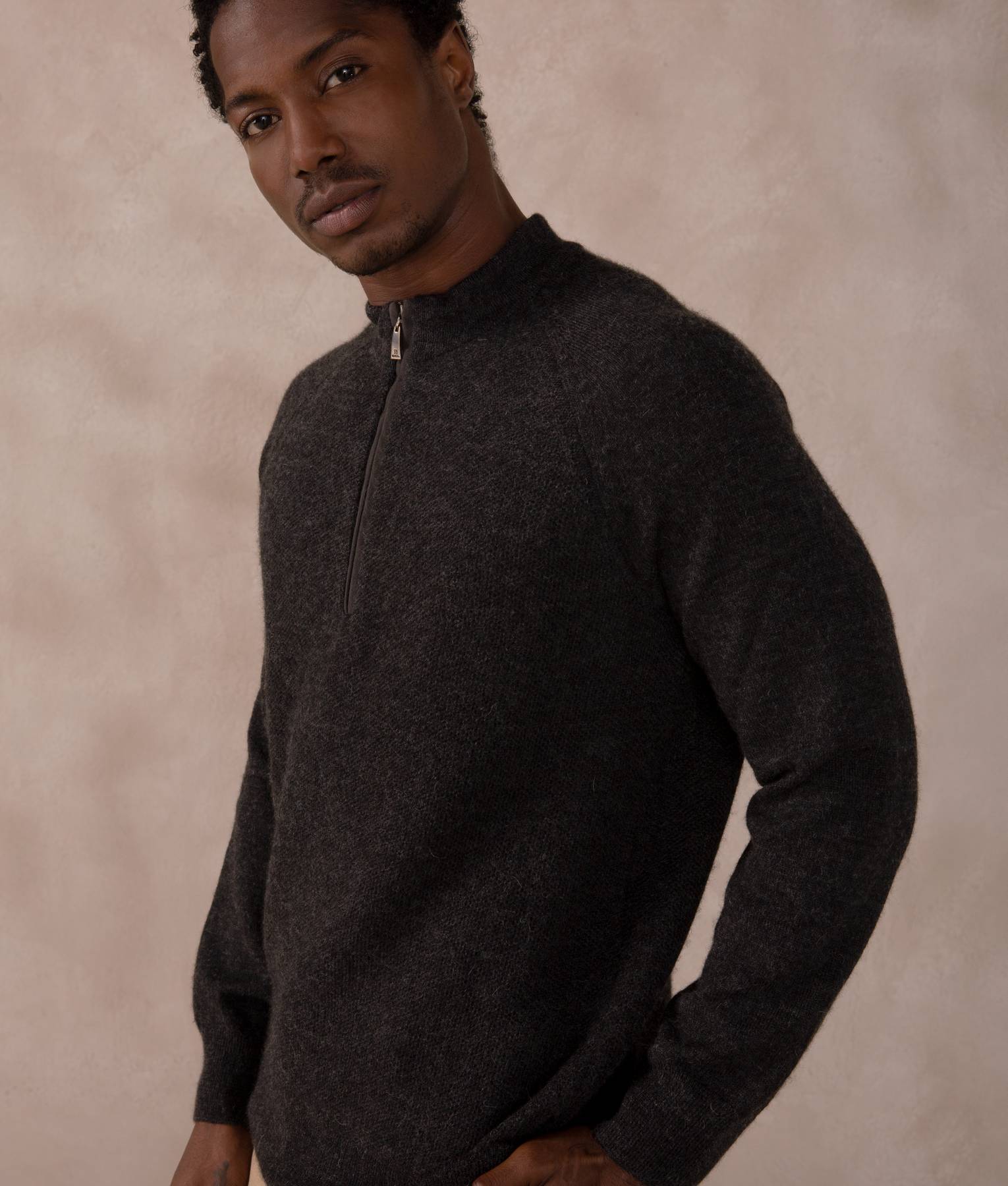 Jersey & Honey Comb Mock Neck Baby Alpaca Sweater