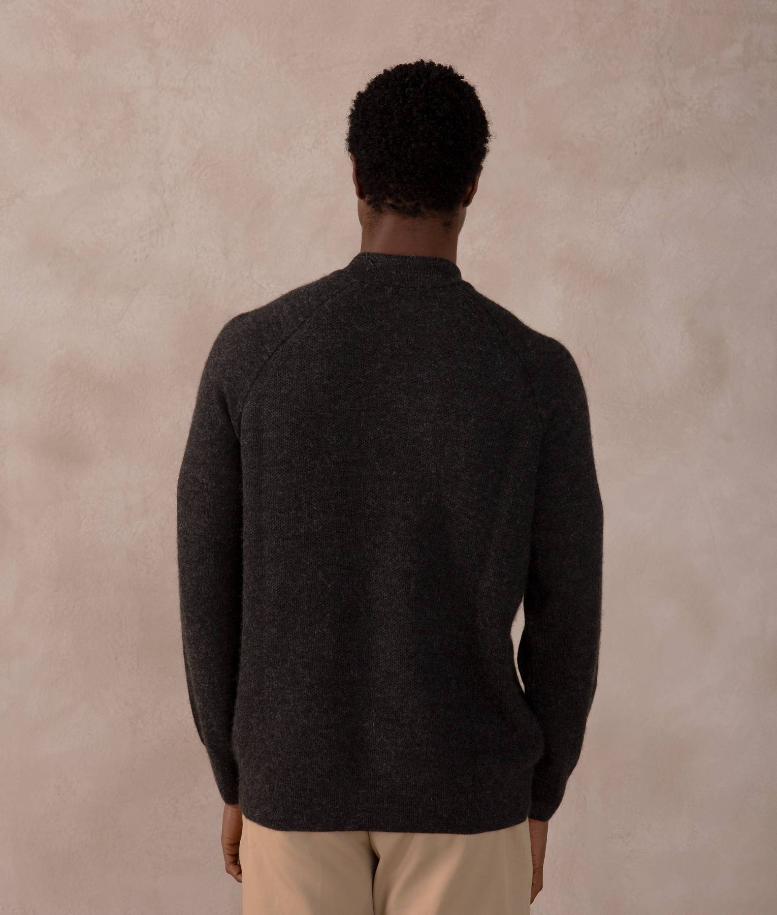 Jersey & Honey Comb Mock Neck Baby Alpaca Sweater