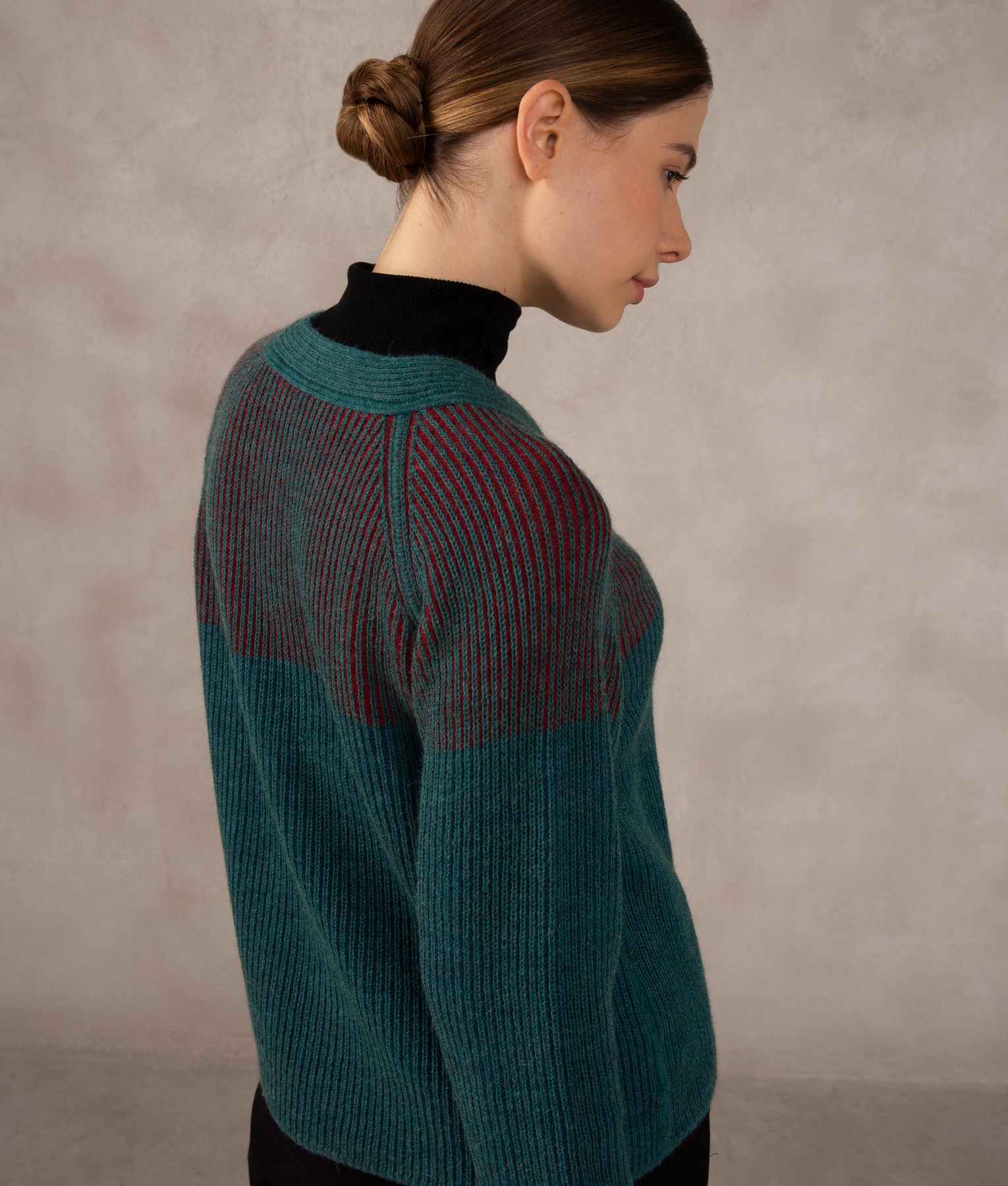 Reversible Ribbed Cardigan - Pompeii Red And Deep Jungle