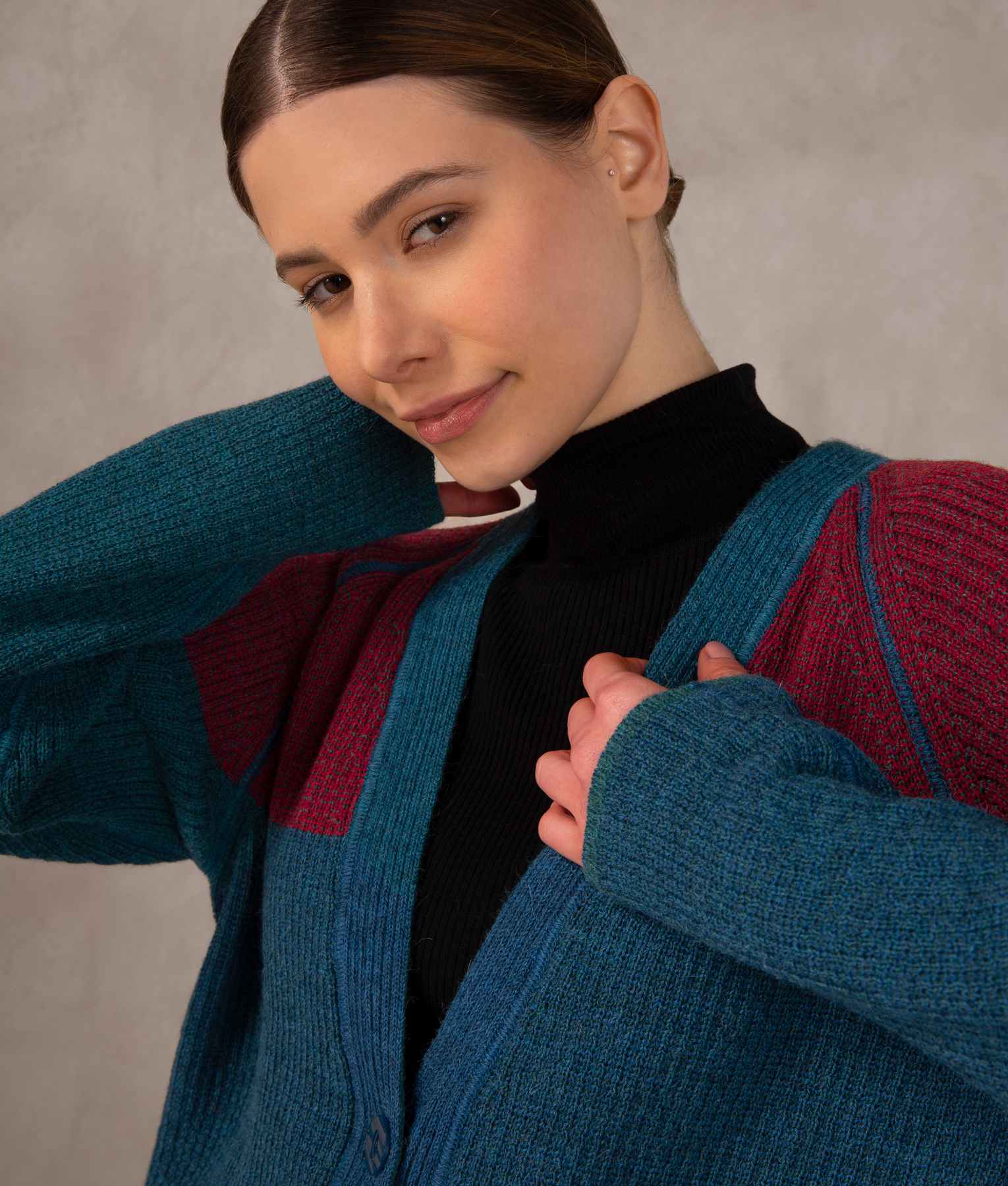 Reversible Ribbed Cardigan - Pompeii Red And Deep Jungle