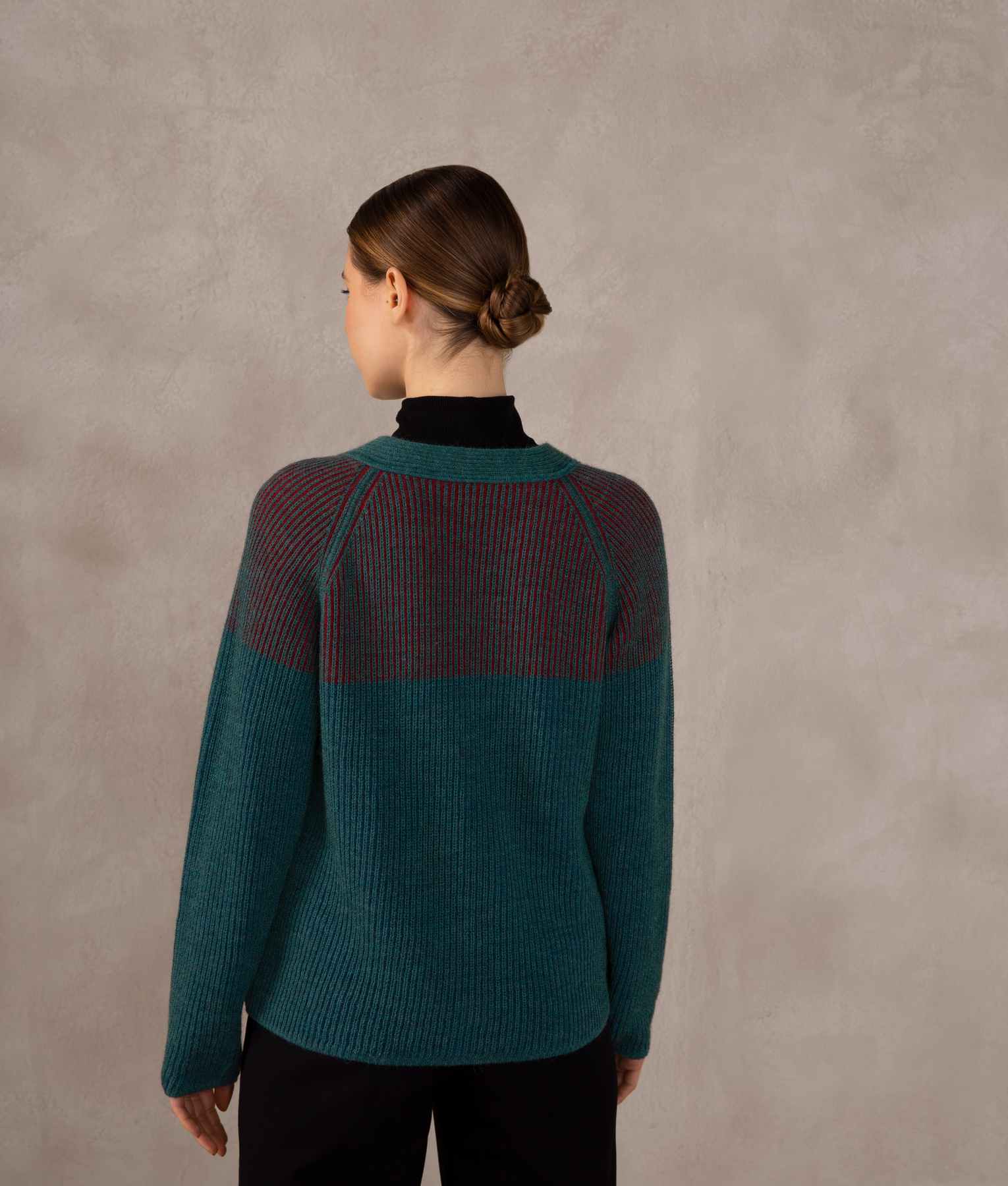 Reversible Ribbed Cardigan - Pompeii Red And Deep Jungle