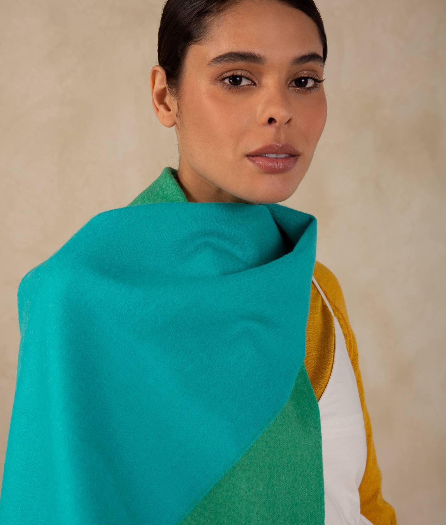 Double Face Scarf - Absinthe Green And Ceramic Blue