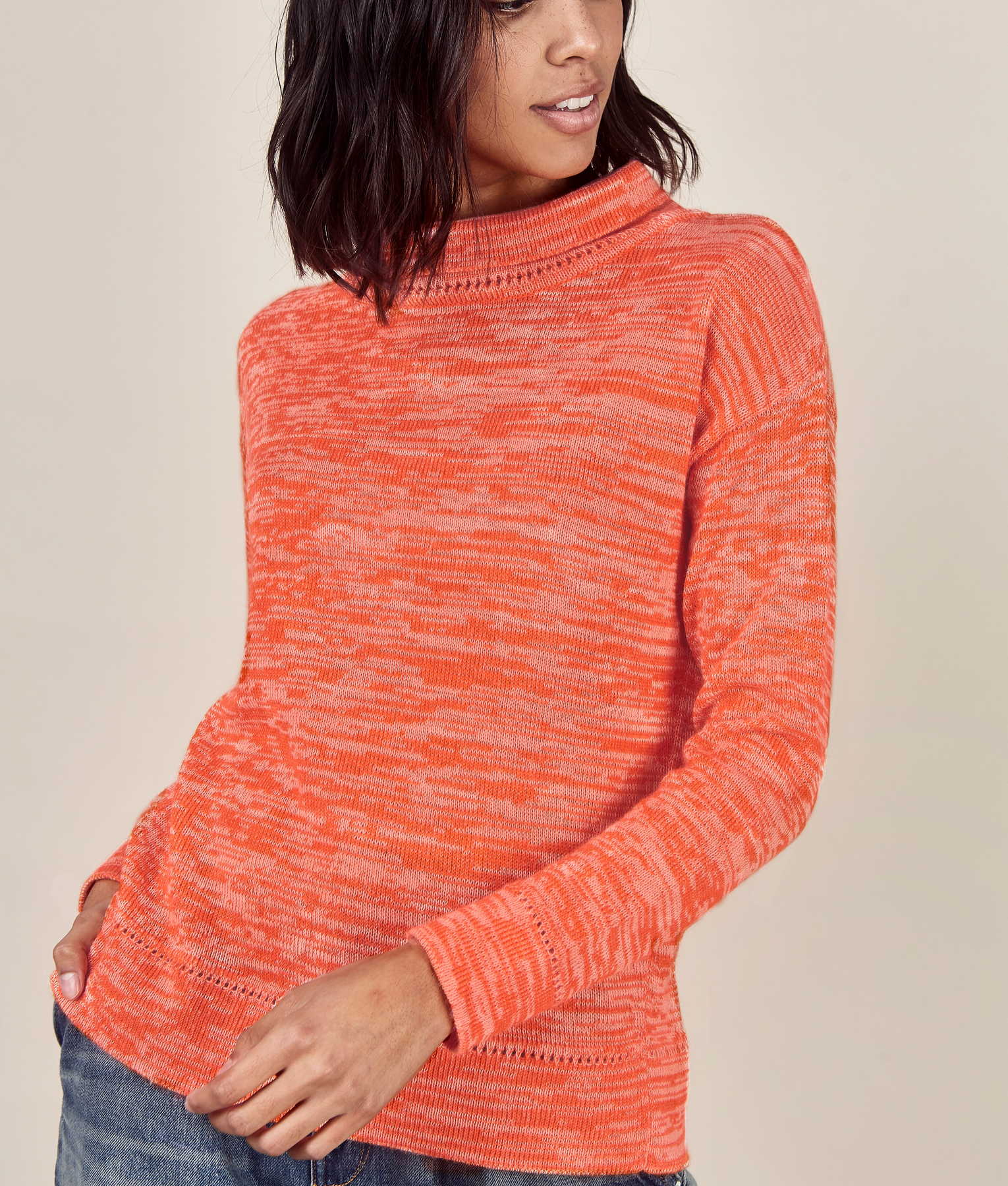 Square One Sweater - Antique White And Orange