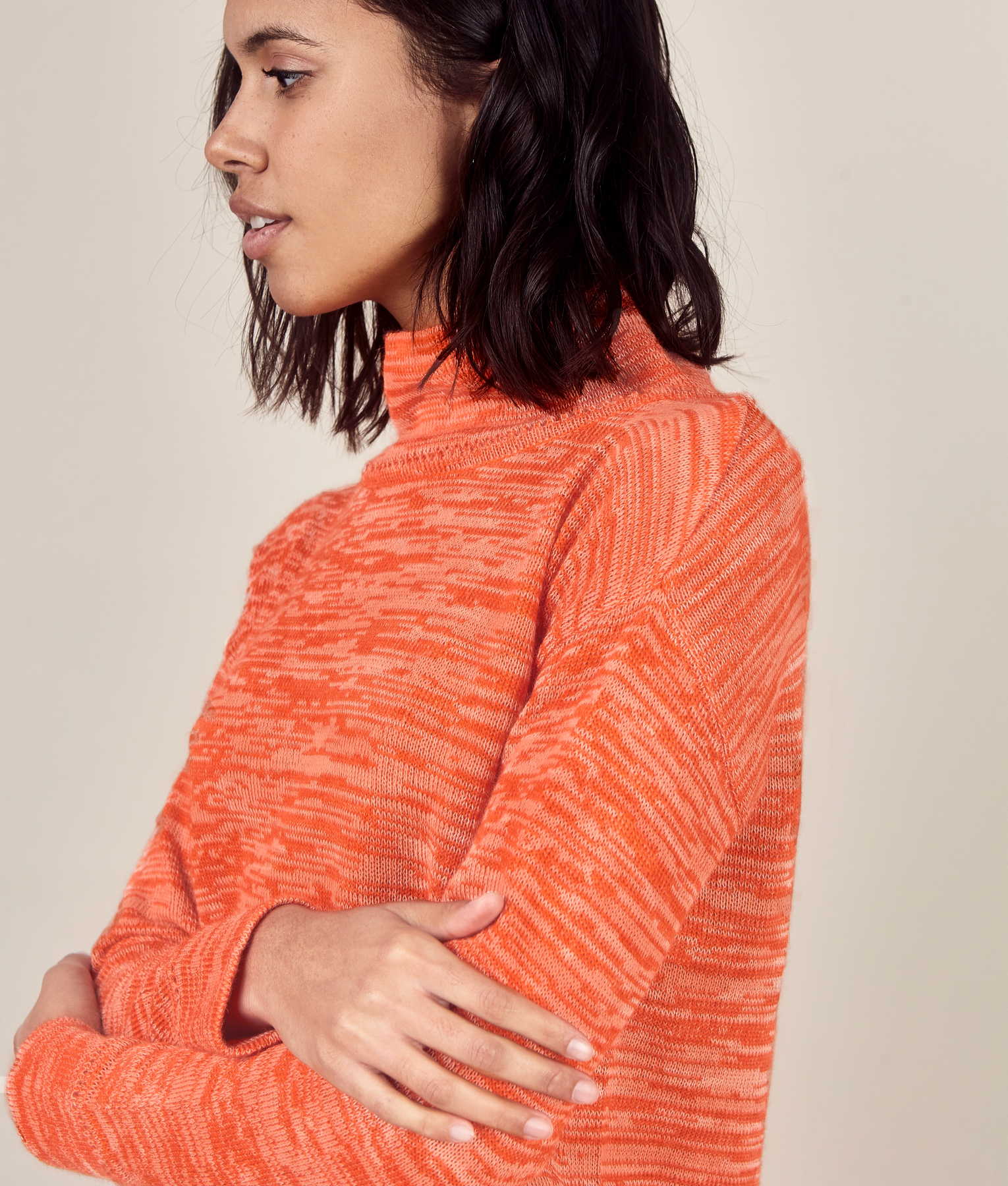 Square One Sweater - Antique White And Orange