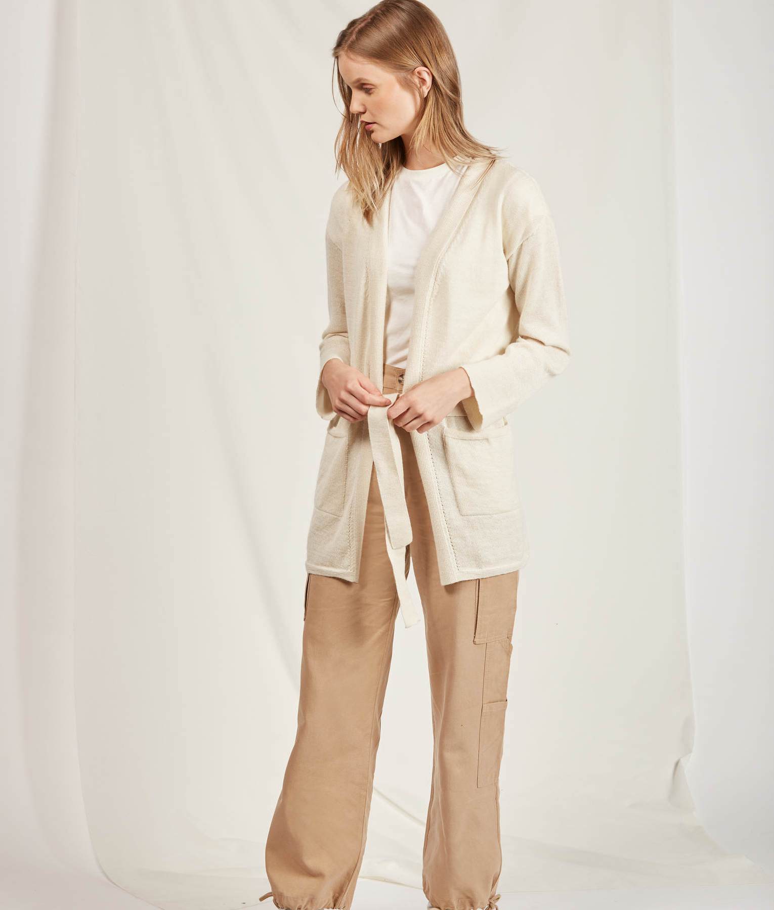 Organic Alpaca Long Belted Jersey Cardigan