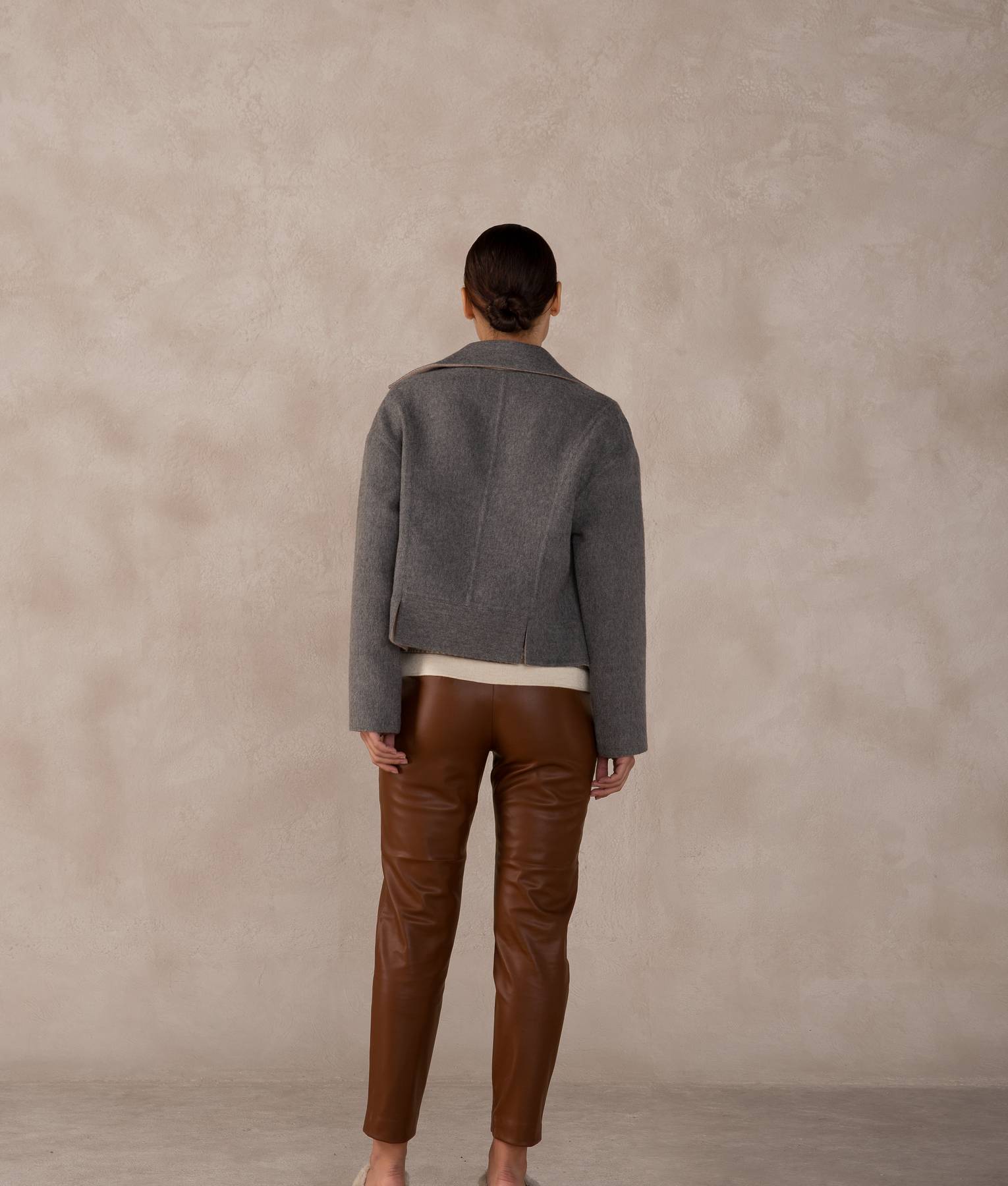 Reversible Short Jacket - Beige And Gray