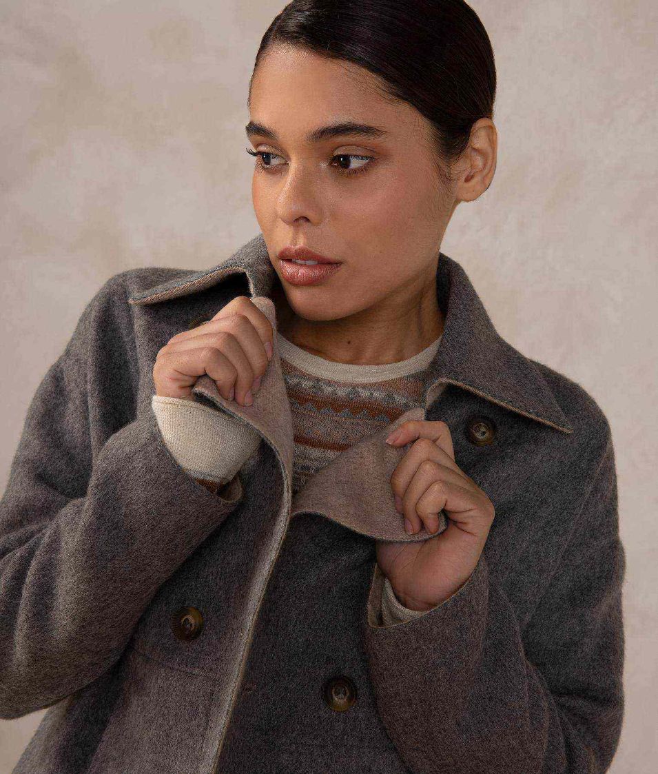Reversible Short Jacket - Beige And Gray