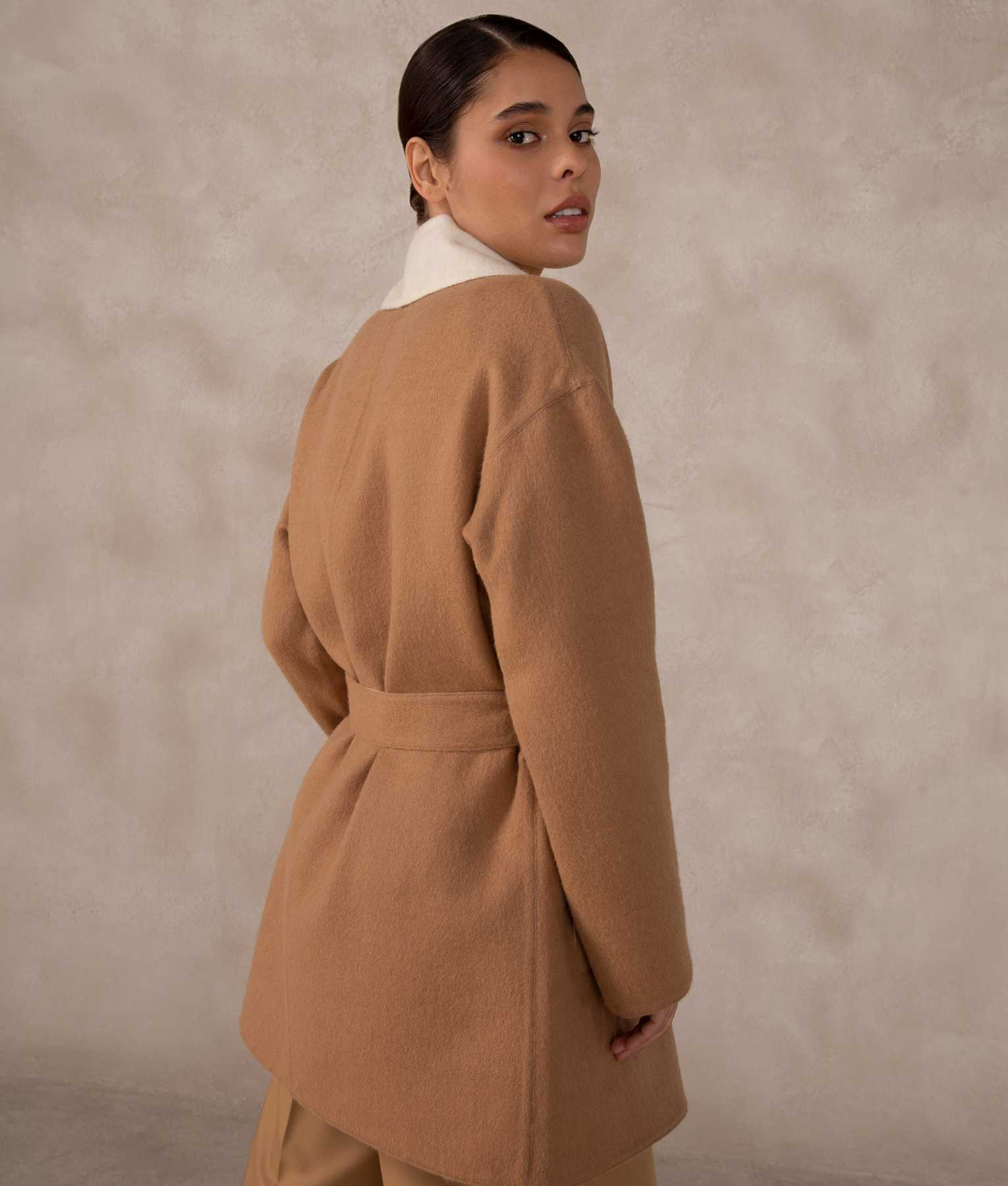 Reversible Wrap Coat - Antique White And Chewy Caramel