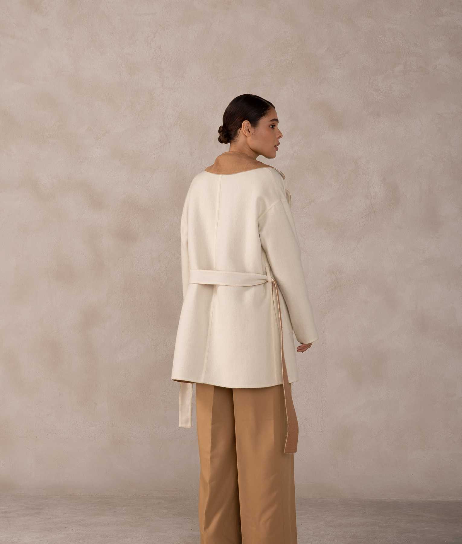 Reversible Wrap Coat - Antique White And Chewy Caramel