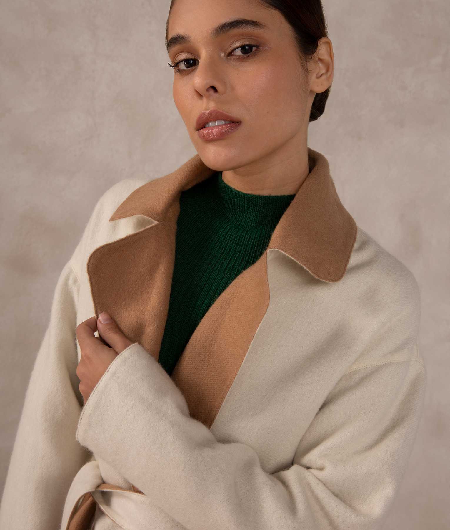 Reversible Wrap Coat - Antique White And Chewy Caramel