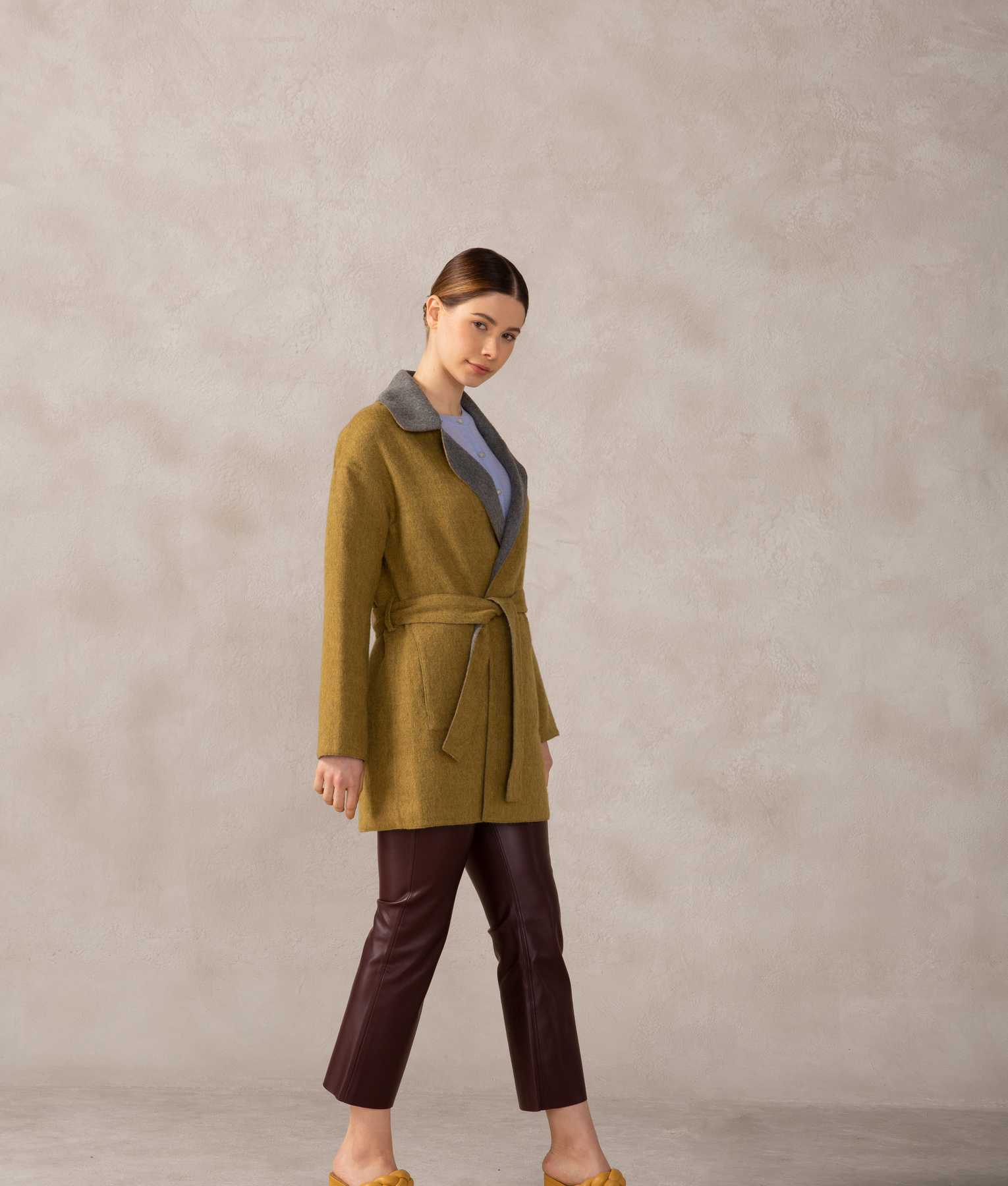 Reversible Wrap Coat - Gadget Gray And Olivenite