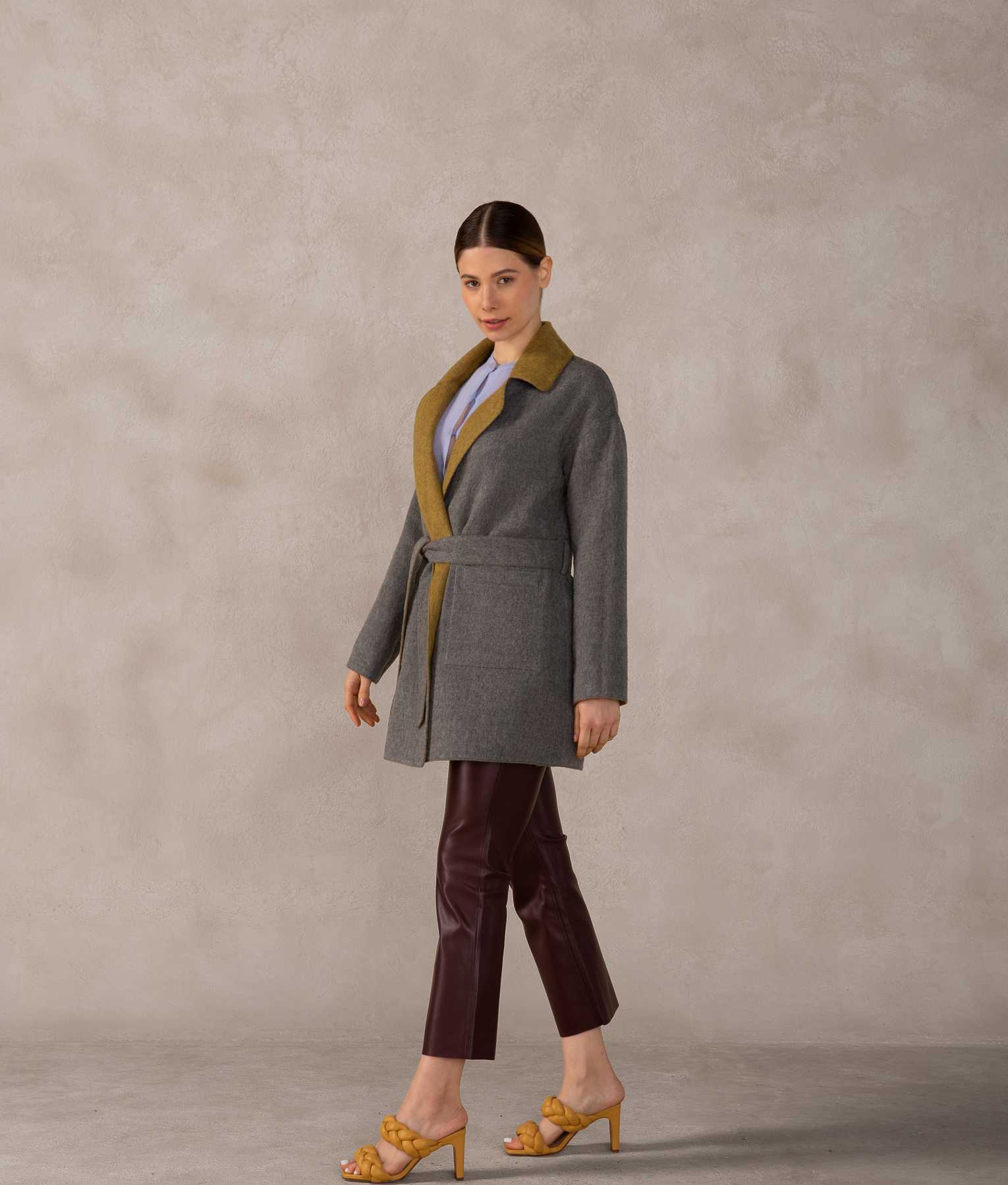 Reversible Wrap Coat - Gadget Gray And Olivenite