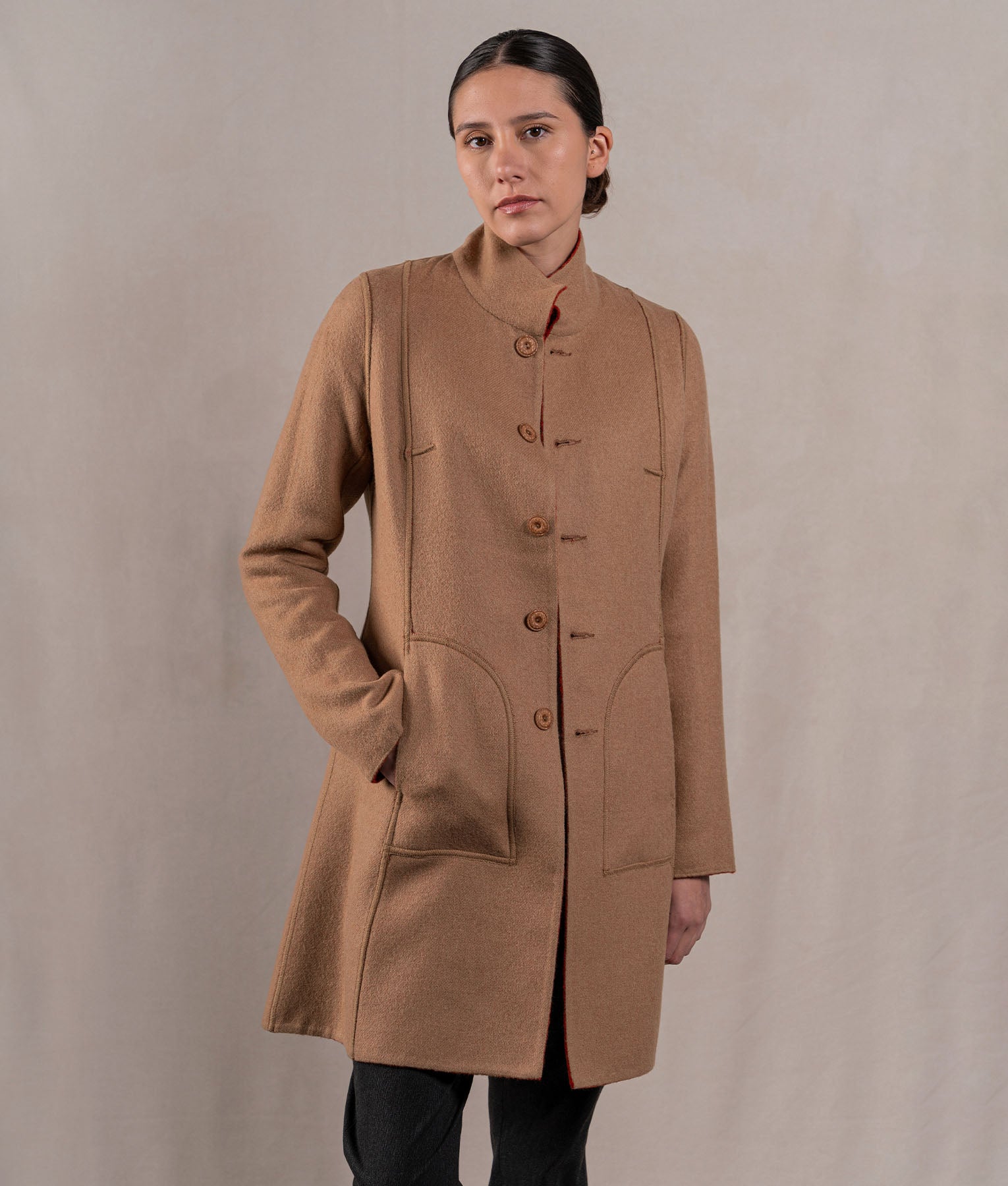 Reversible Soft Coat - Roof Terracotta And Camel