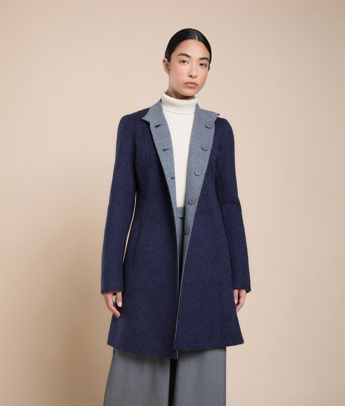 Reversible Baby Alpaca Soft Coat Blue