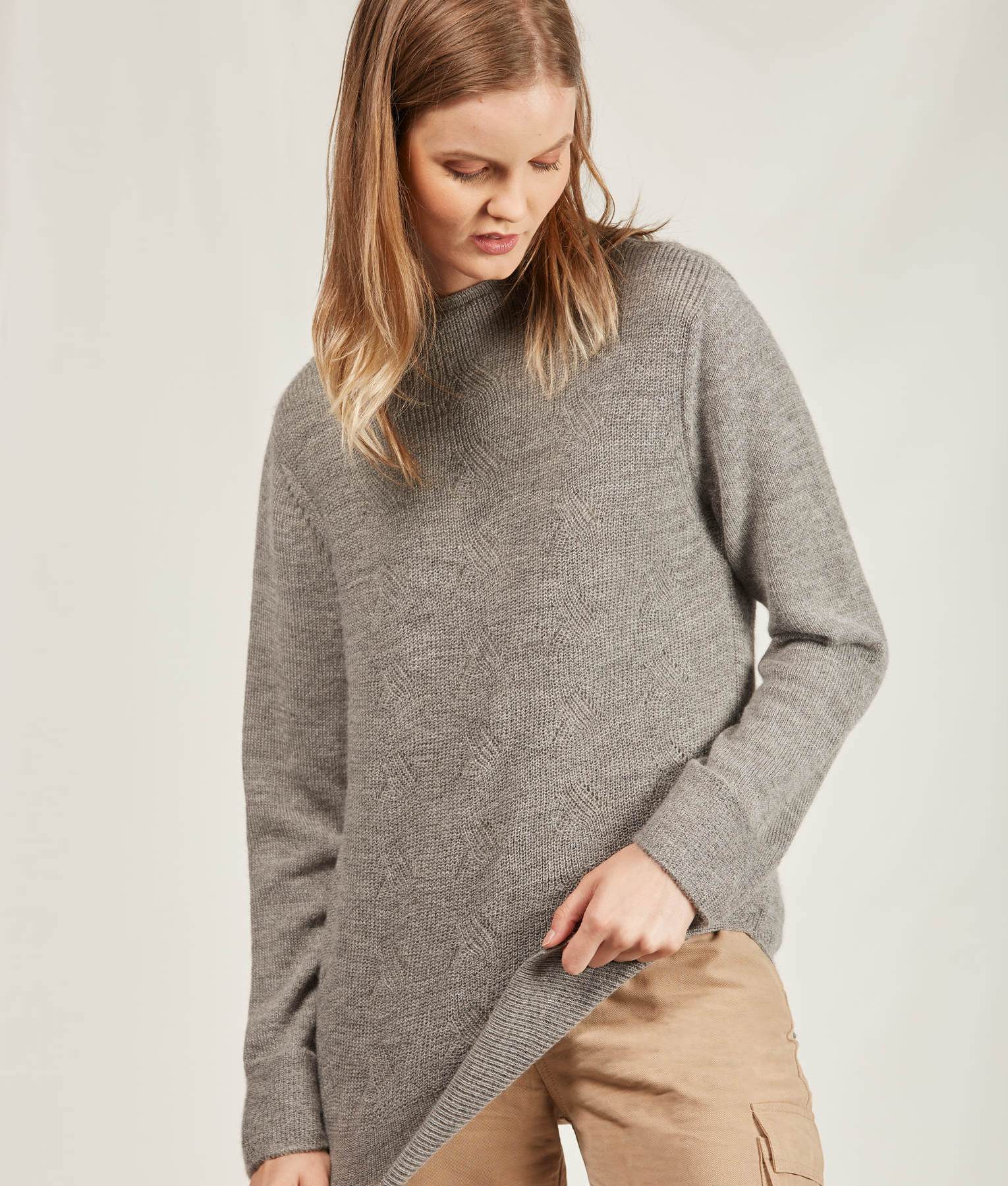 Organic Alpaca Relaxed Loose Cable Sweater - Gray