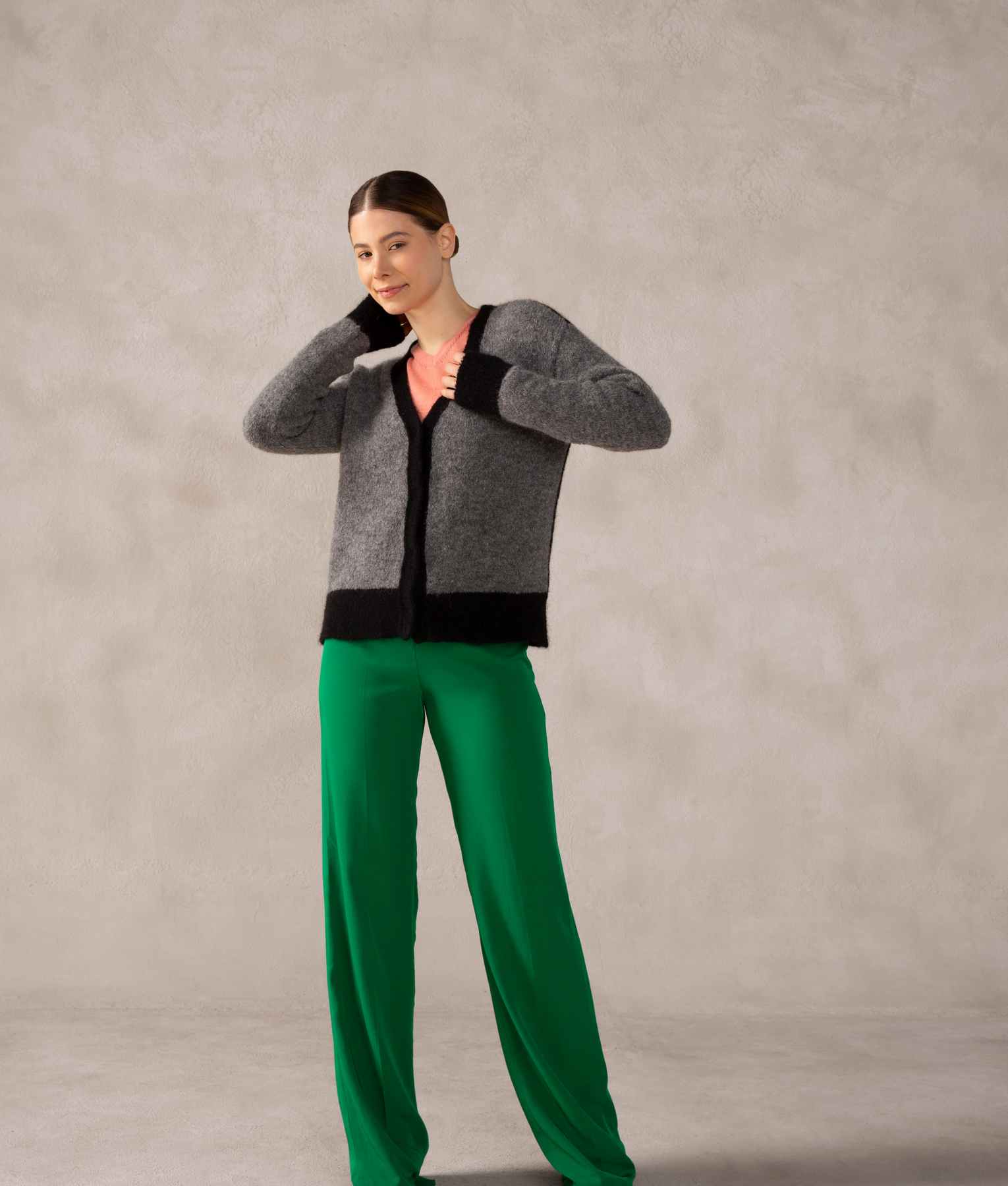 Easy Fit Color Blocked Cardigan - Gray And Black Shark Skin