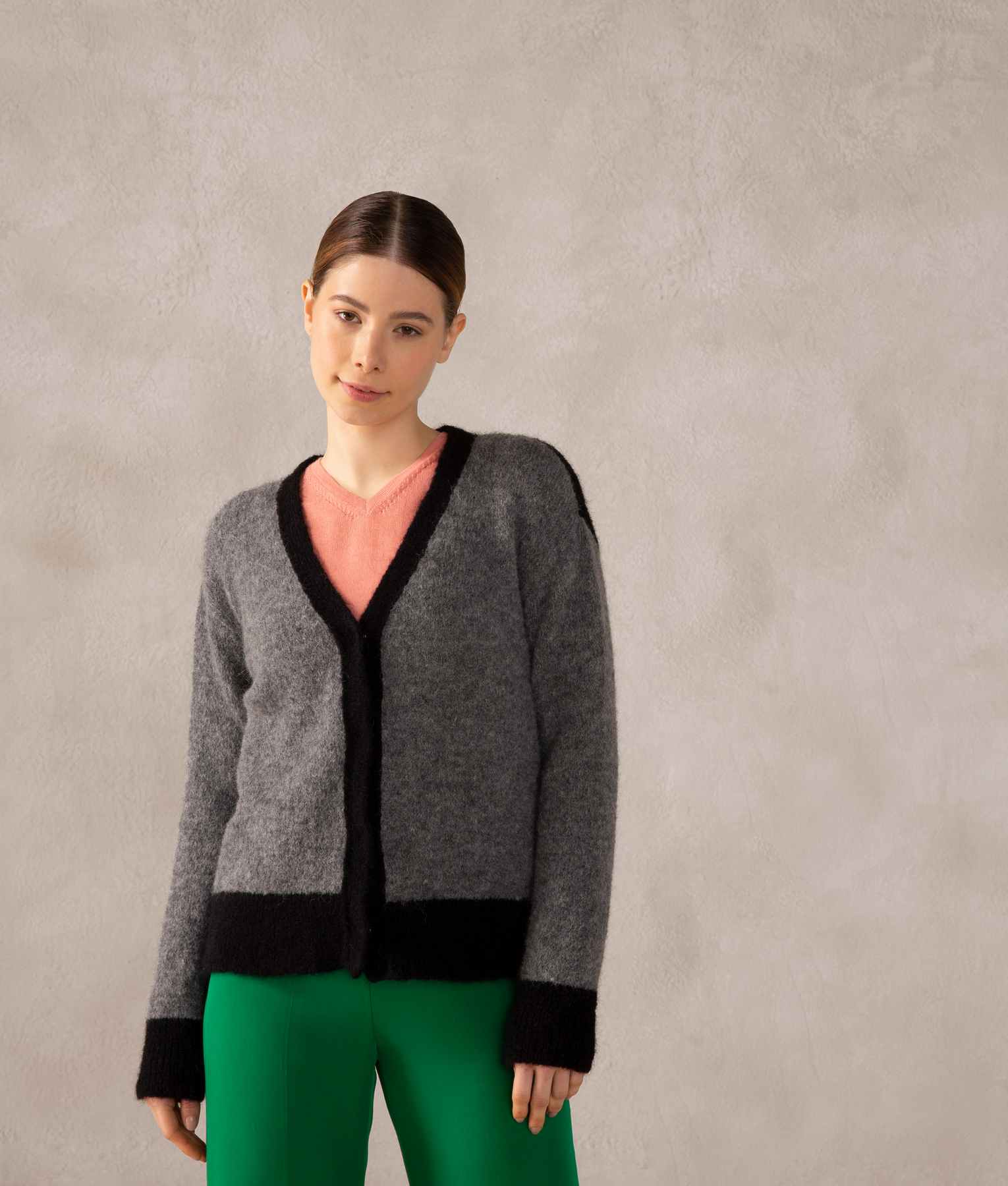 Easy Fit Color Blocked Cardigan - Gray And Black Shark Skin