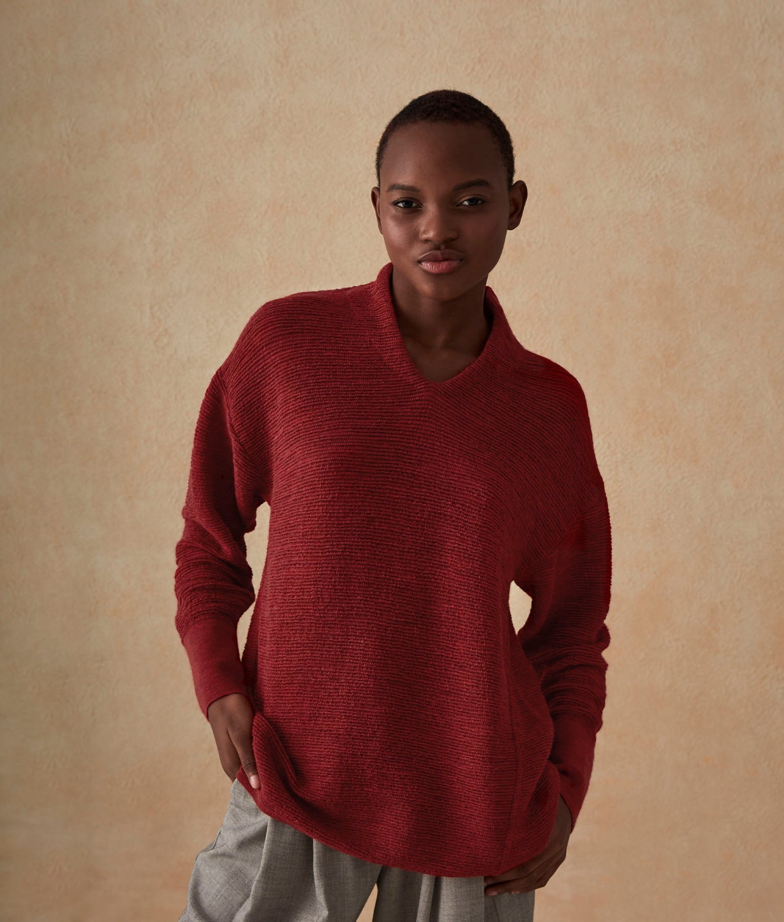 A Shape V Neck Tunic - Pompeian Red