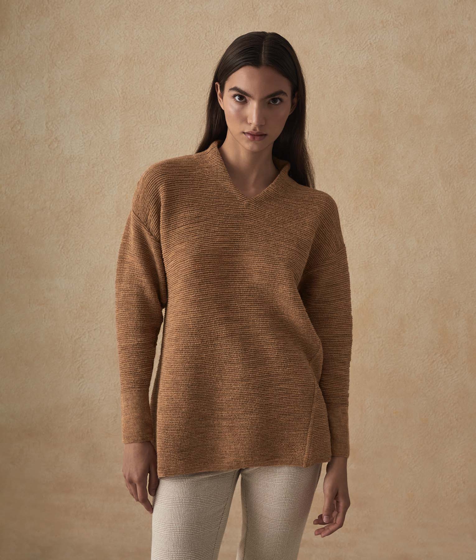 A Shape V Neck Tunic - Pecan Brown