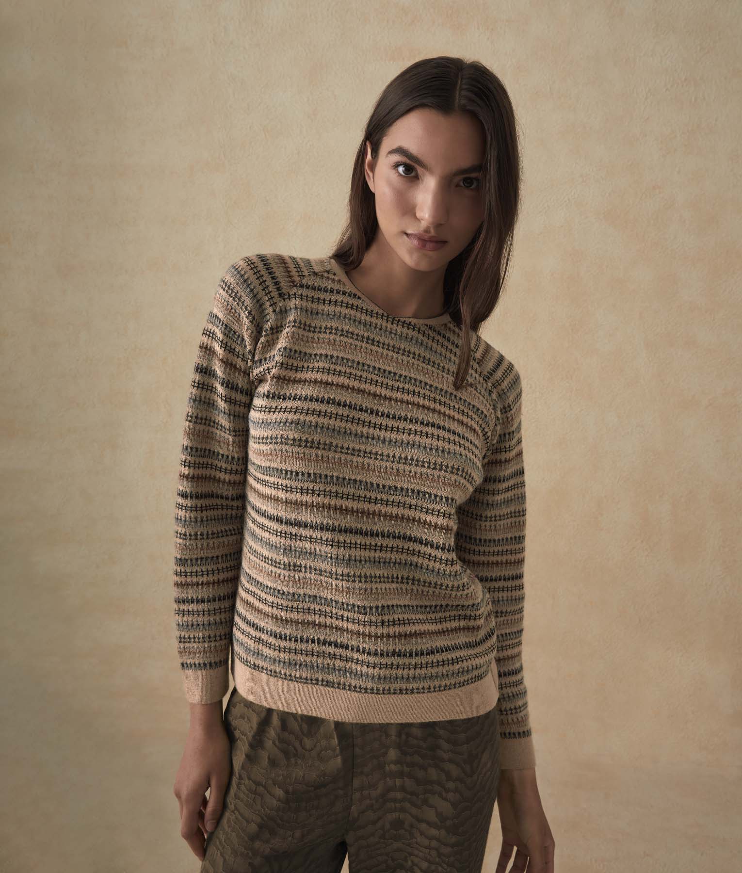 Jacquard Bomber Sweater - Sesame And Multicolor