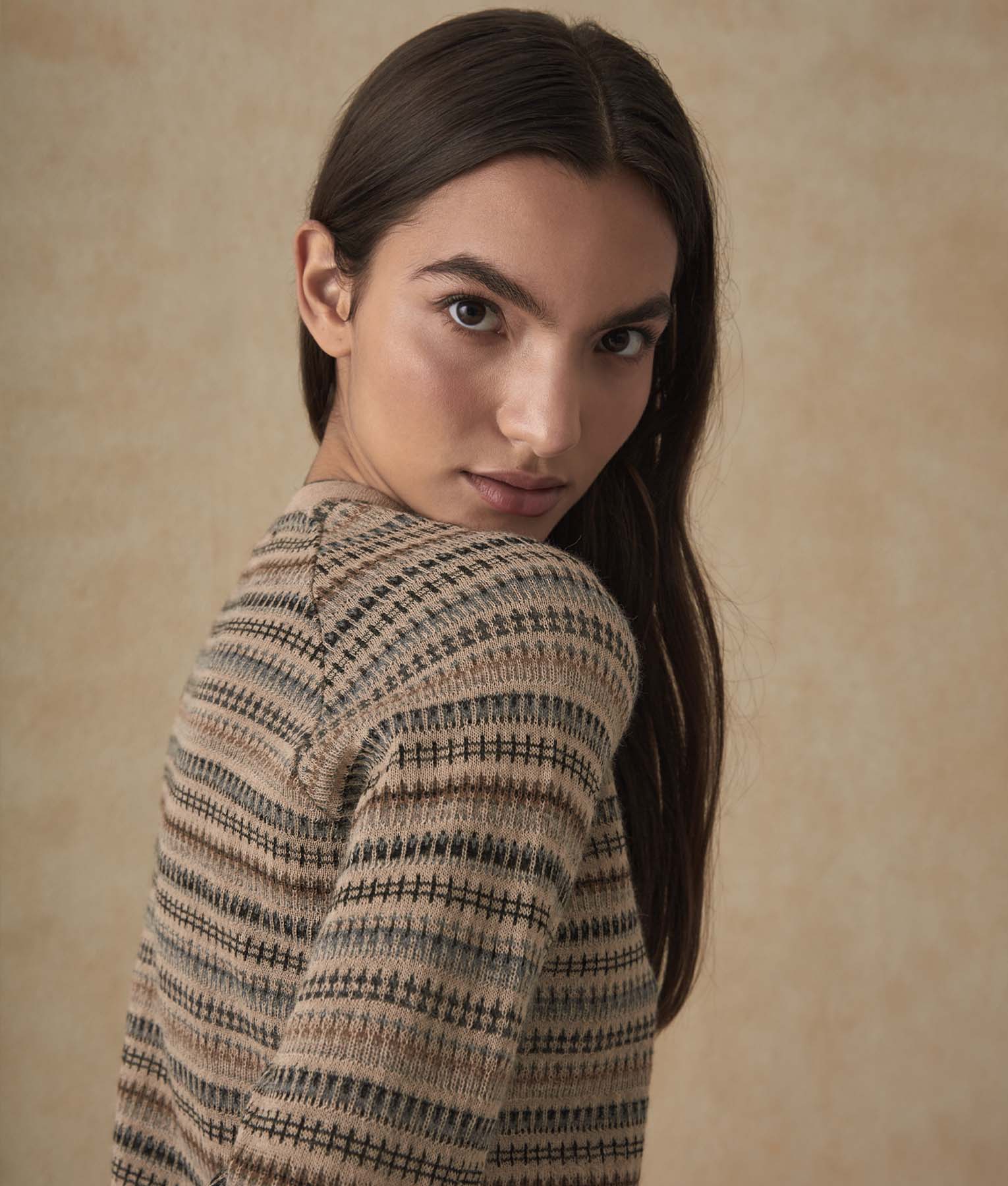 Jacquard Bomber Sweater - Sesame And Multicolor