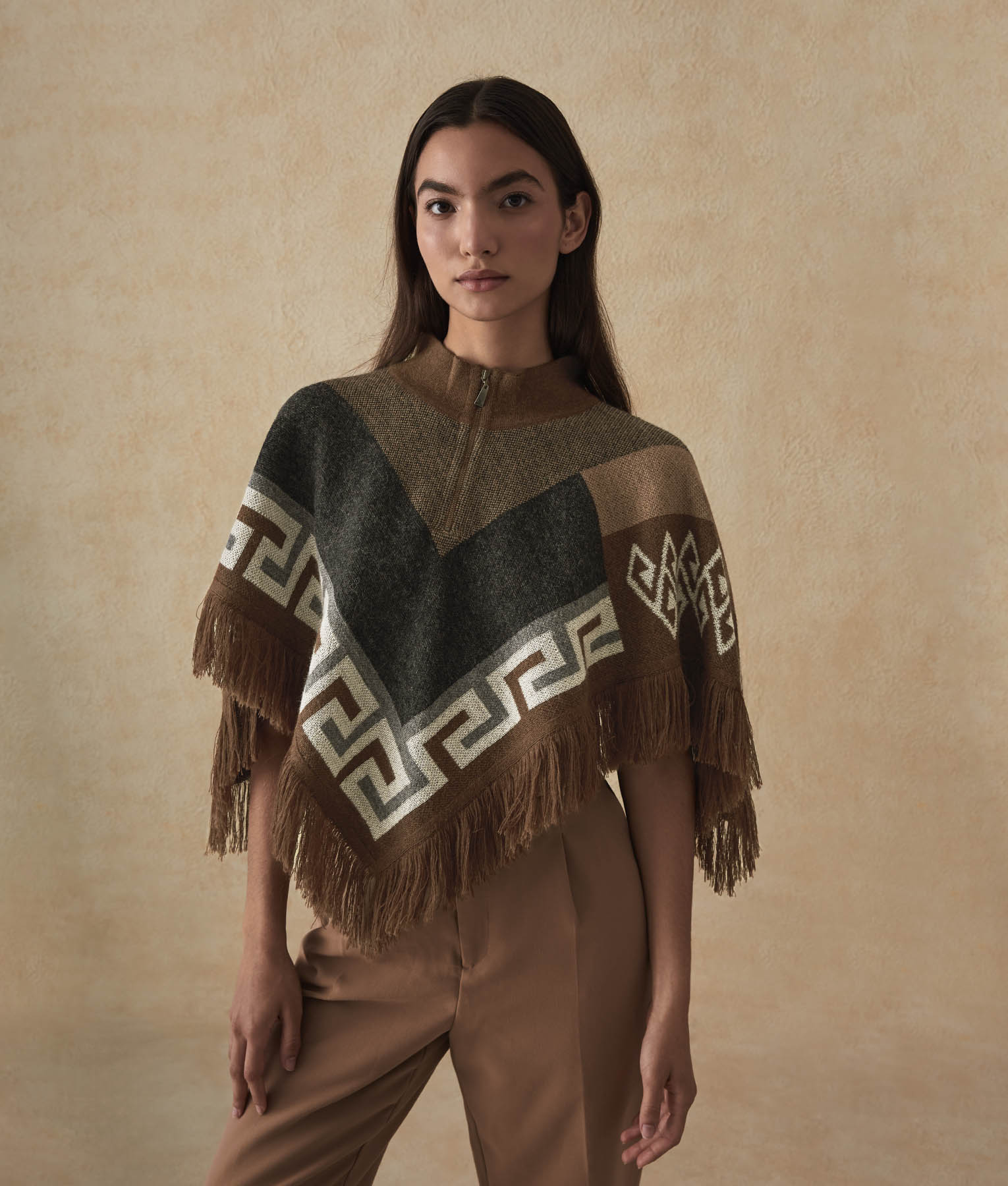 Short Triangle Half-Zip Baby Alpaca Poncho