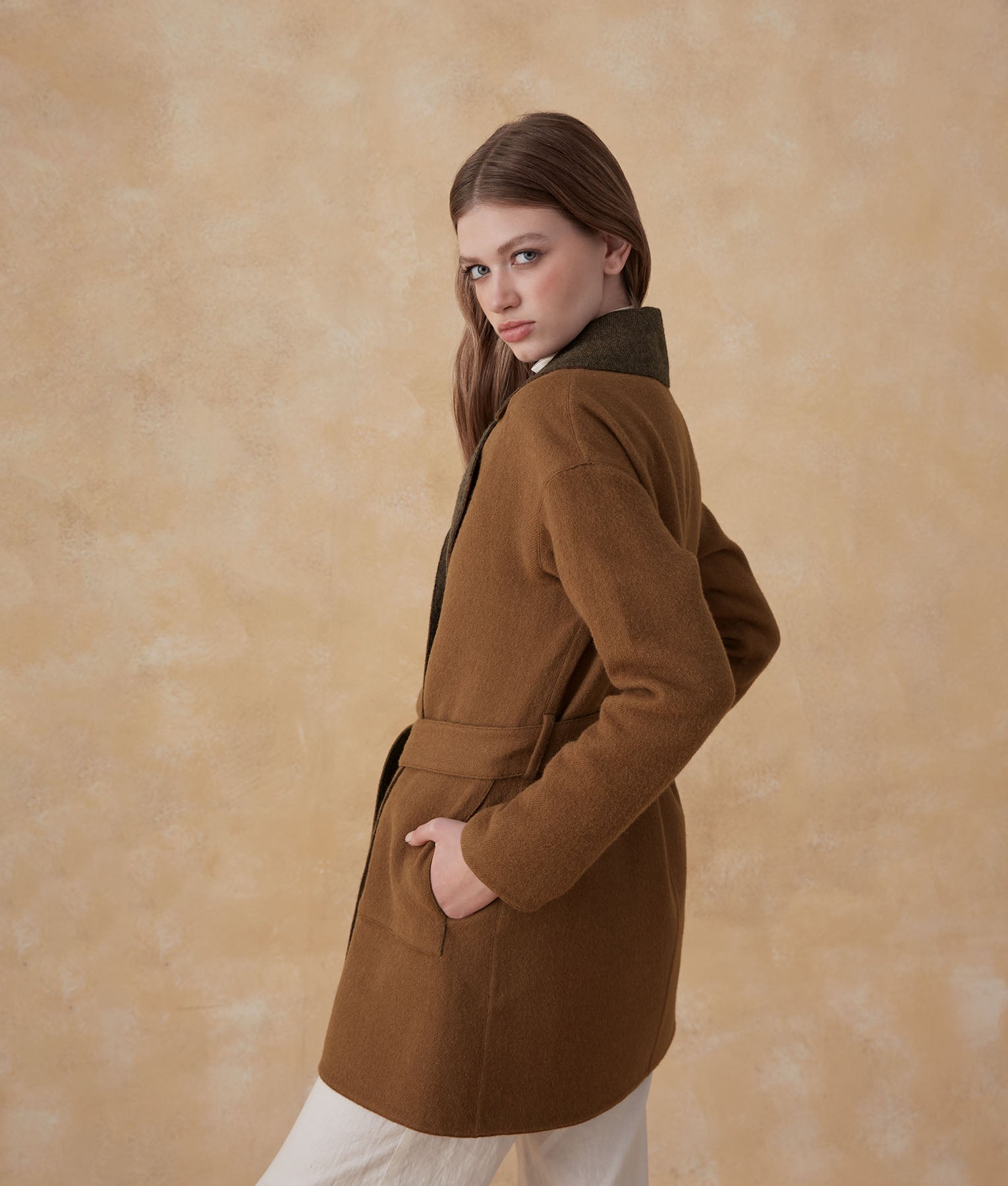 Brown Reversible Baby Alpaca Wrap Coat