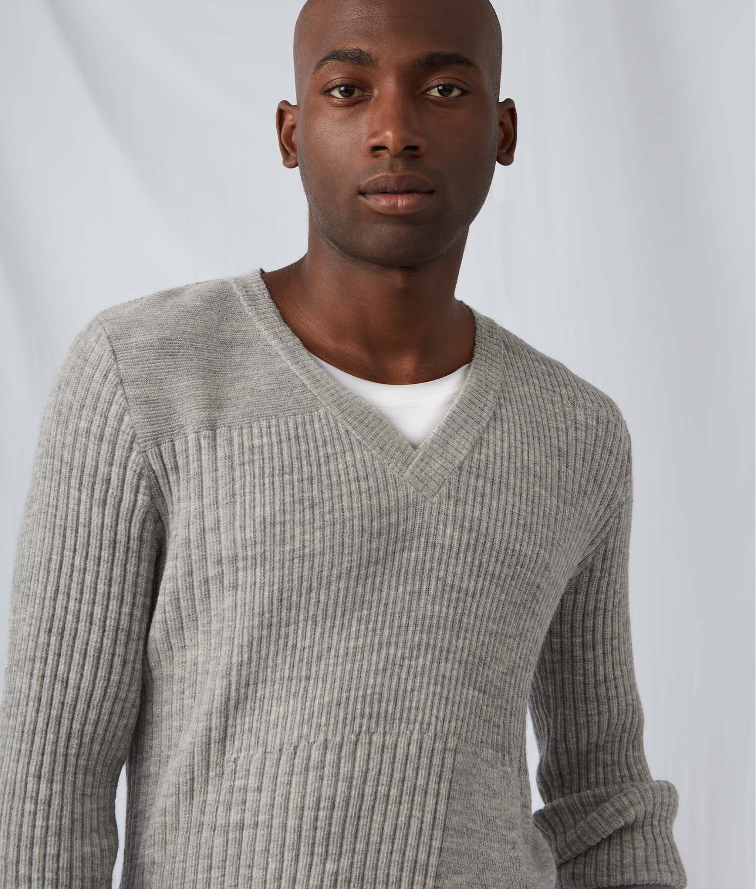 Men's Vee Neck Heavy Rib Sweater