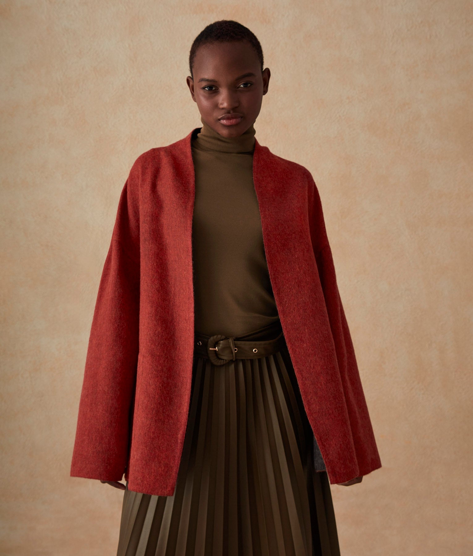 Reversible Kimono Coat - Asphalt And Samba Red