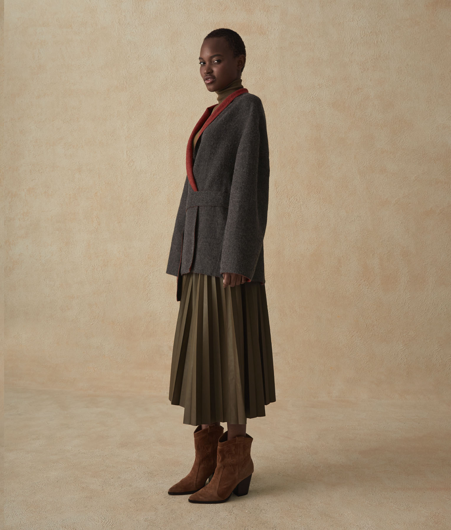 Reversible Kimono Coat - Asphalt And Samba Red