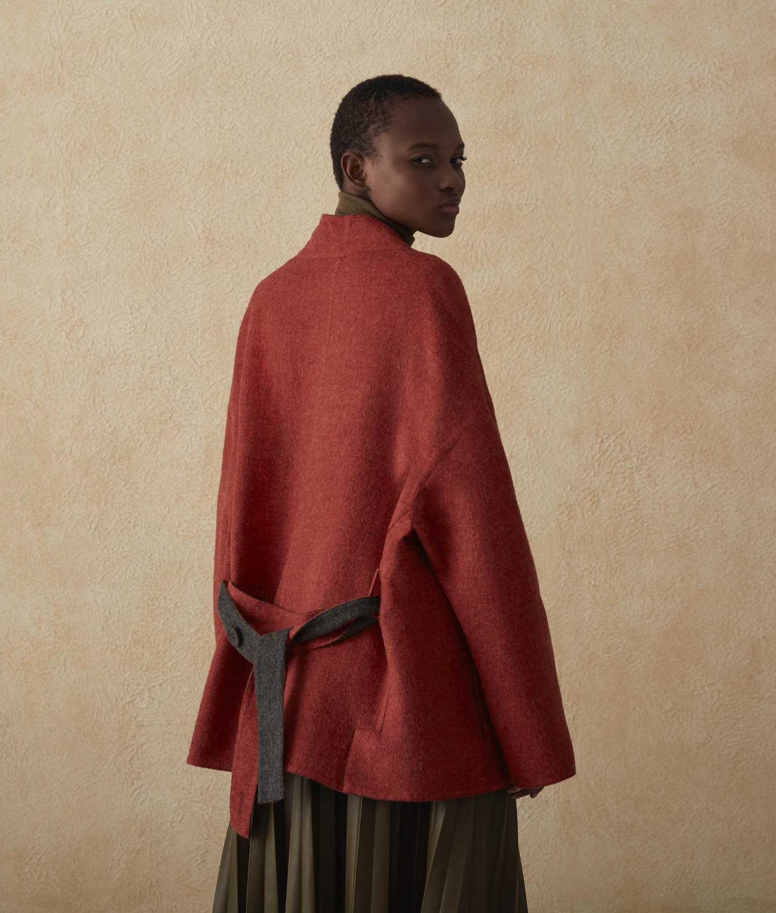 Reversible Kimono Coat - Asphalt And Samba Red